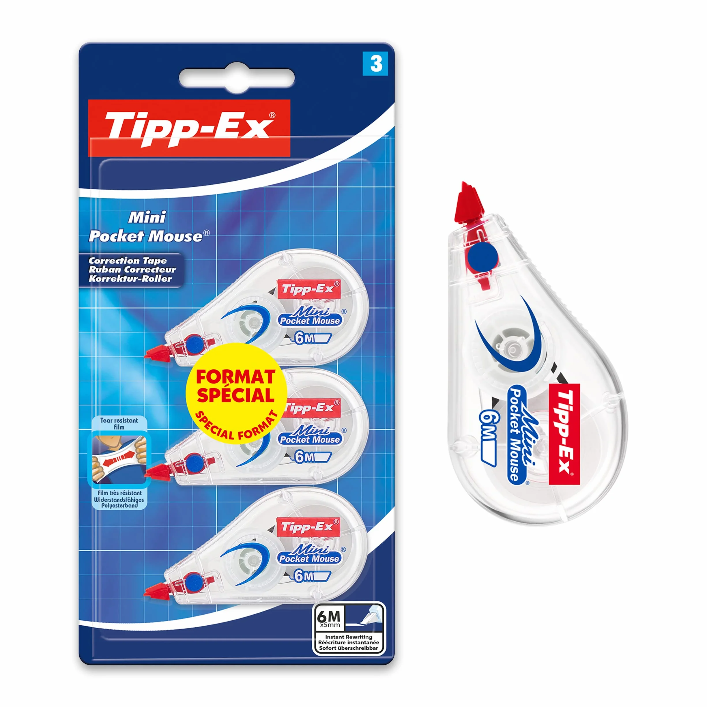 Tipp-Ex Mini Pocket Mouse Bianchetto a Nastro Correttori 2+1 Confezione 3 Unità
