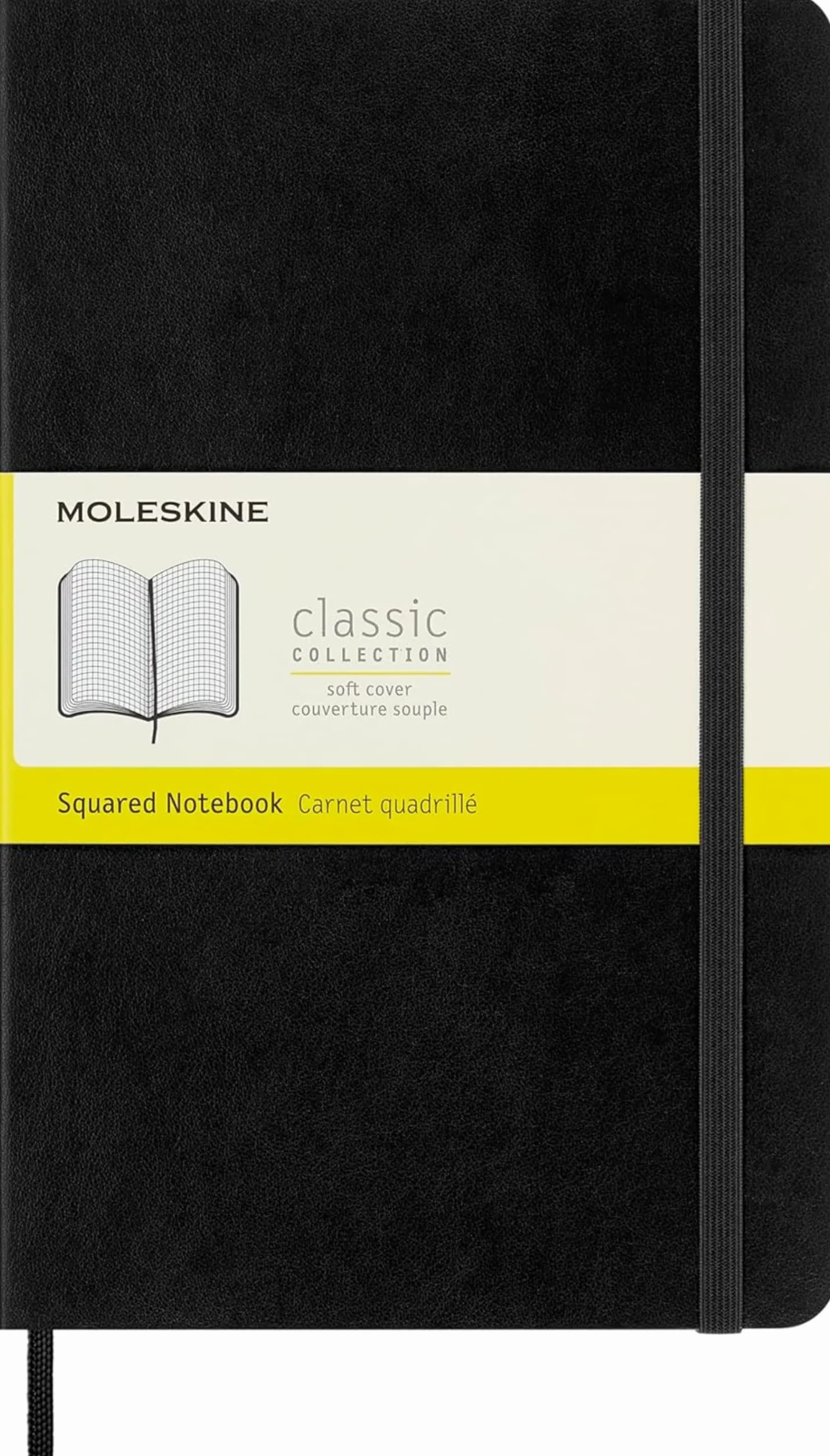 Moleskine Classic Notebook Large 13 x 21 cm Quadretti Copertina Morbida Chiusura Elastica Nero 192 Pagine