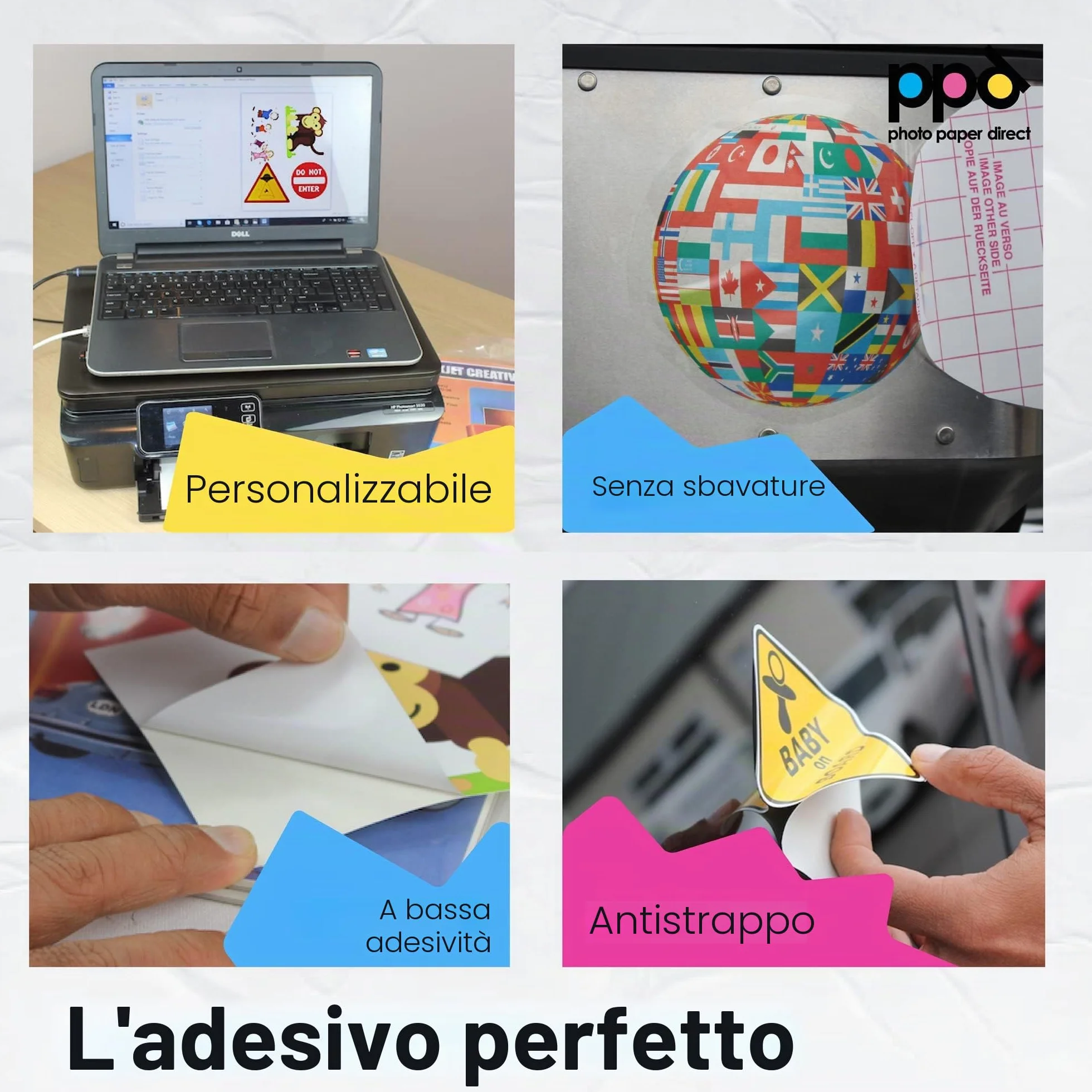 PPD A4 10 Fogli Carta Vinile Adesiva Lucida per Stampanti Inkjet - Sticker Bianco