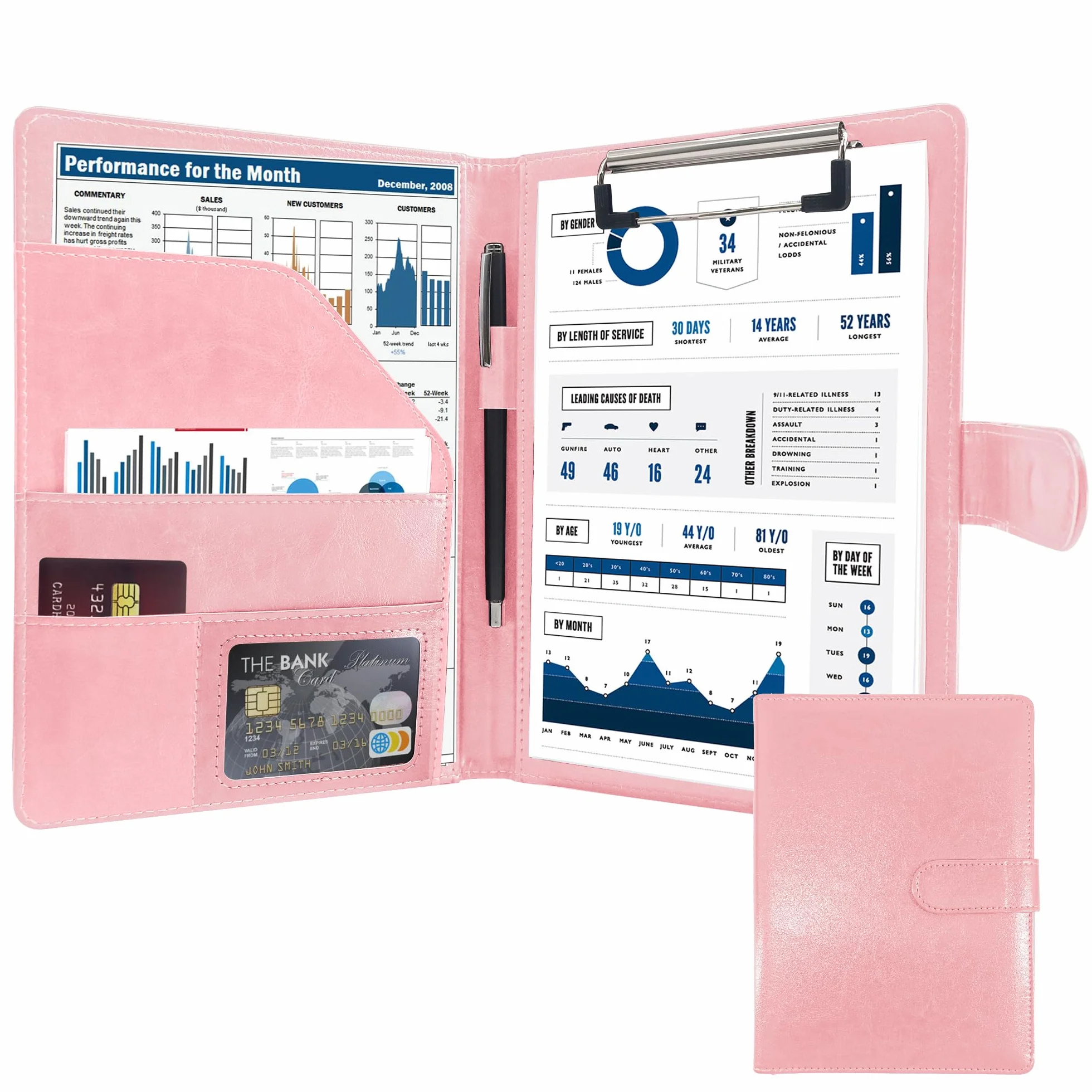 GraduatePro Cartella Portadocumenti A5 Pelle Cerniera Chiusura magnetica Unisex Ufficio Conferenza Organizzatore Quaderno Rosa