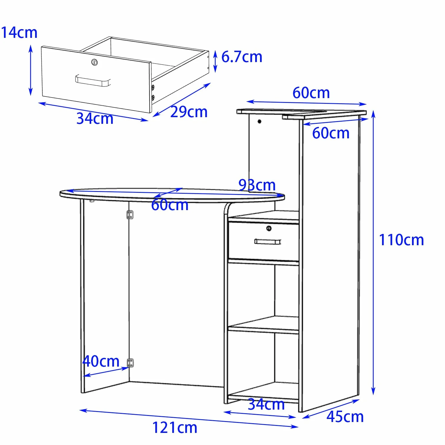 Banco reception,reception tavolo bancone, Banco reception con ripiano aperto e 1 cassetto con serratura, banco reception ufficio bancone, MDF, 40 x 121 x 110cm, Bianco, Grigio Scuro