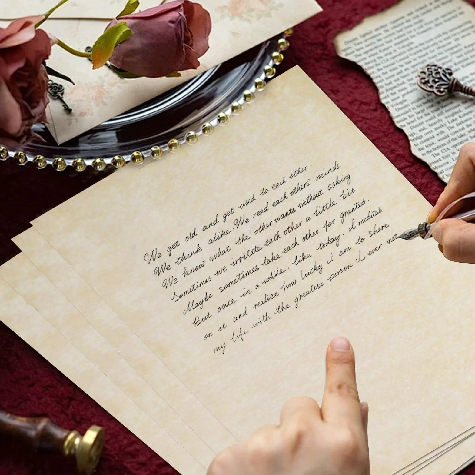 Carta Kraft Antica 70 Fogli DIN A4, Carta da Lettere Vintage Doppia Faccia per Scrivere Stampare (Giallo pallido)