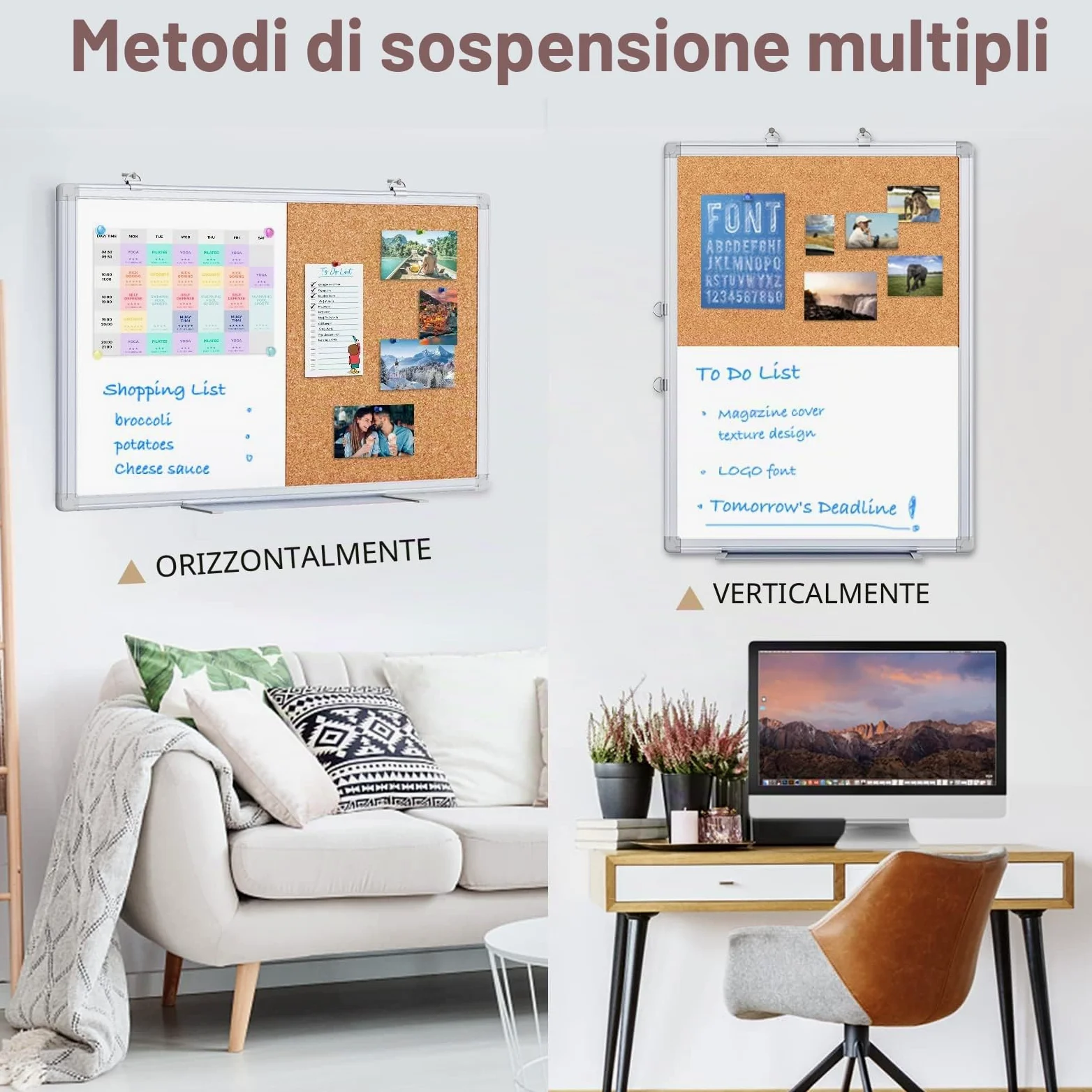 maxtek Lavagna Magnetica con Bacheca 60 x 45 cm, Lavagna Cancellabile Combinata Messaggi da Appendere, Bacheca in Sughero da Parete per Homeschooling, Ufficio, Aula