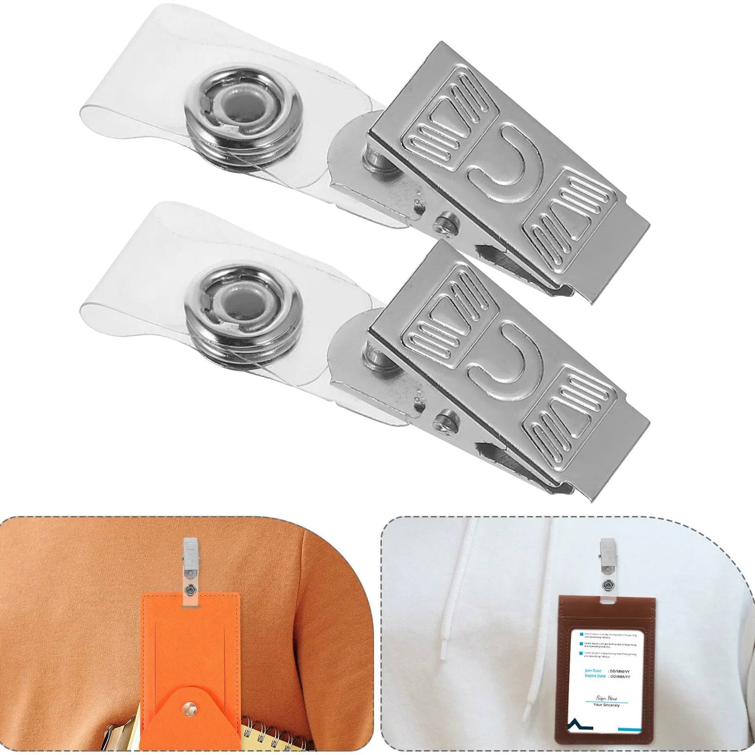 Clip Robusta in 300 Metallo d Porta Badge Pezzi e Cinturini in Pvc Trasparente Struttura Accesso Rapido per Carte Identità Tessere per Conferenze e Attività Esterne