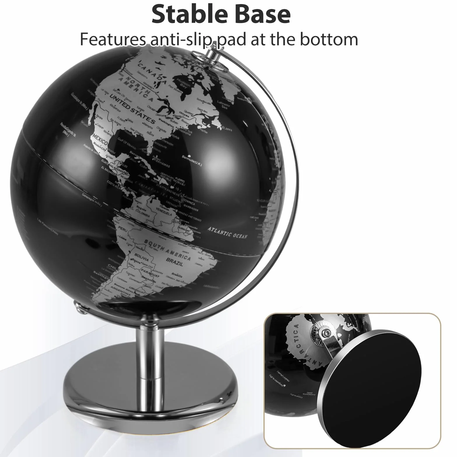 LIFEZEAL Globo antico da 20 cm, con base in metallo argentato, sfera del mondo per studenti e adulti, decorazione per aule, casa, ufficio (argento)