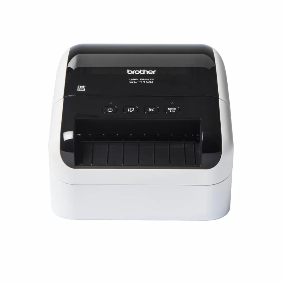 Brother QL1100C | Stampante per Etichette | Collegabile a PC | Interfaccia USB | senza Wi-Fi | Fino a 110mm/sec | Rotoli DK fino a 101,6 mm (4") | Stampa in Nero su Bianco