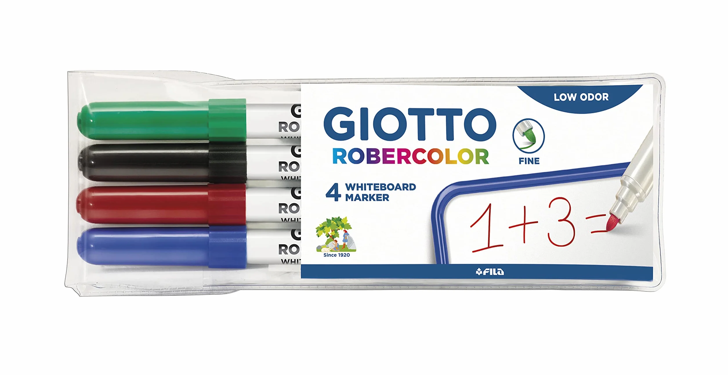 Giotto Robercolor Pennarelli Lavagna Bianca Confezione da 4 Inchiostro a Base d'Acqua Colori Base Punta Fine