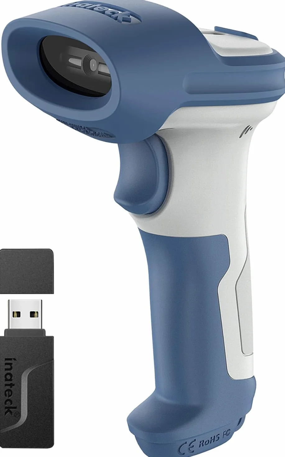 Inateck Lettore di codici a barre wireless 2D 1D, Bluetooth 5.0, supporto per la lettore codice a barre lotteria scontrini, BCST-73