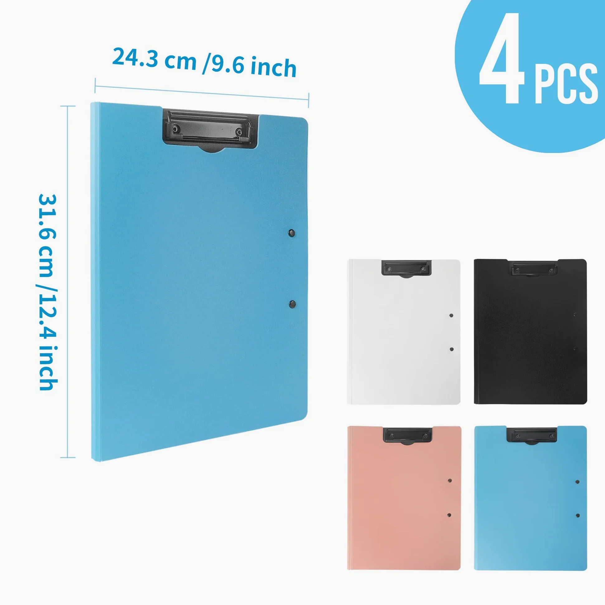 SouG - Cartelline portablocco pieghevoli formato A4, 4 pezzi, con copertura a 360 gradi, portablocco perfetto per documenti privati, ufficio, campo medico, scuola (4 colori, doppia clip)