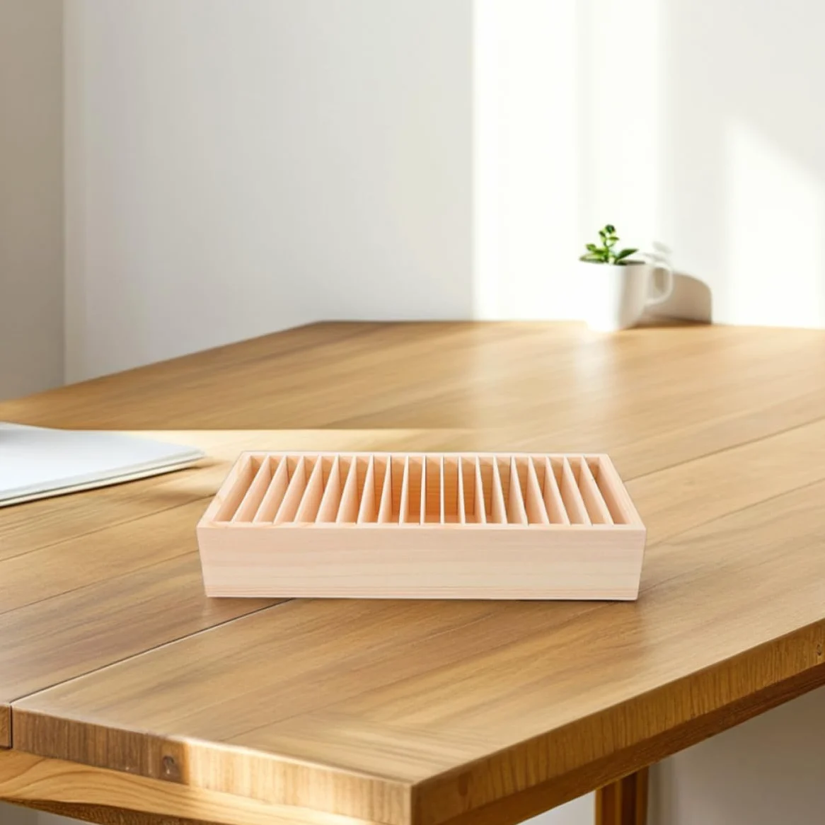 Scatola Porta Biglietti da Visita 2 Pezzi Design Multi-scomparto e Struttura Staccabile in Legno Beige per Organizzazione Versatile a Casa e Ufficio