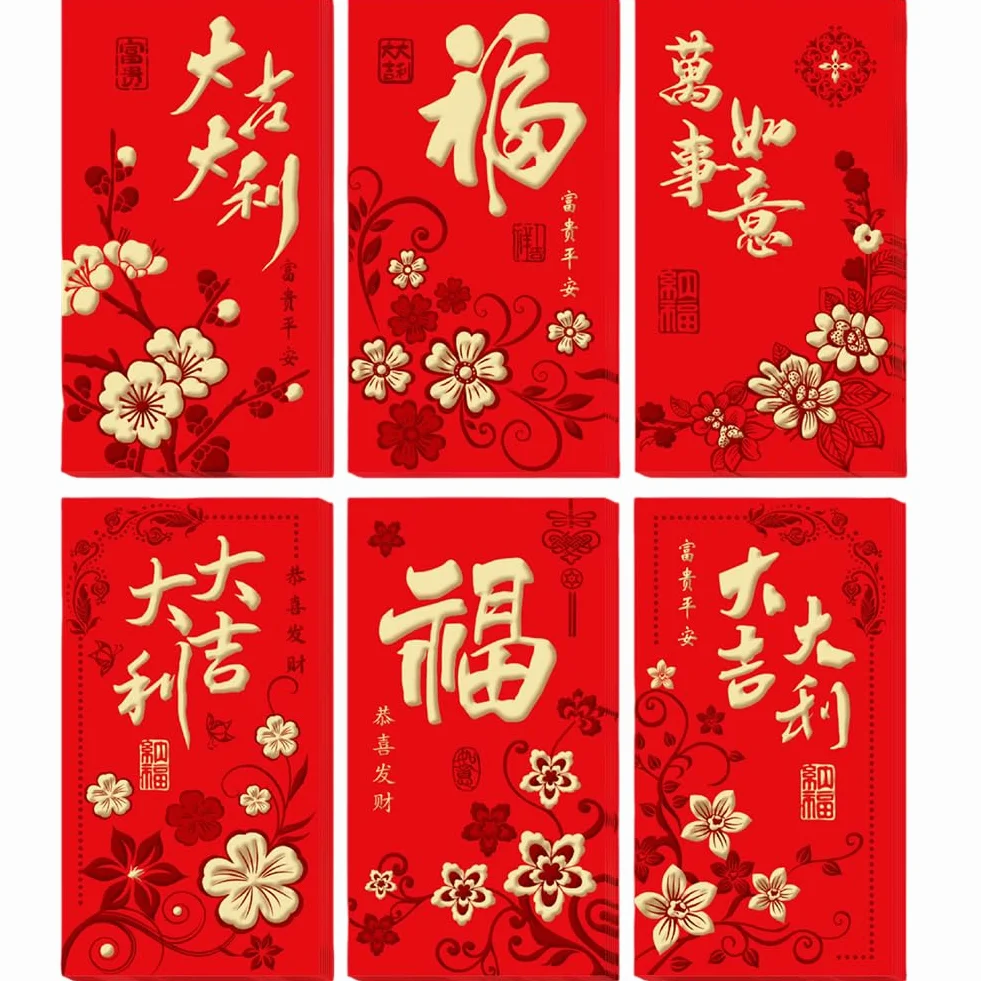 36 Pezzi Rosse per Capodanno Cinese 2026 Portafortuna con Motivo Hong Bao Rilievo
