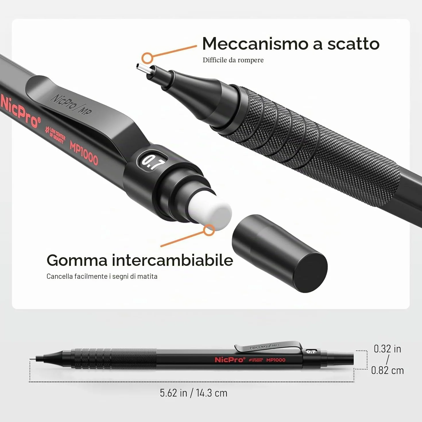 Nicpro 6 pezzi matite meccaniche in custodia pelle, portamine da disegno artistico da 0,3 0,5 0,7 0,9 2 mm per schizzi e scrittura, matita con 18 ricariche di mine (6B 4B 2B HB 2H 4H colori)