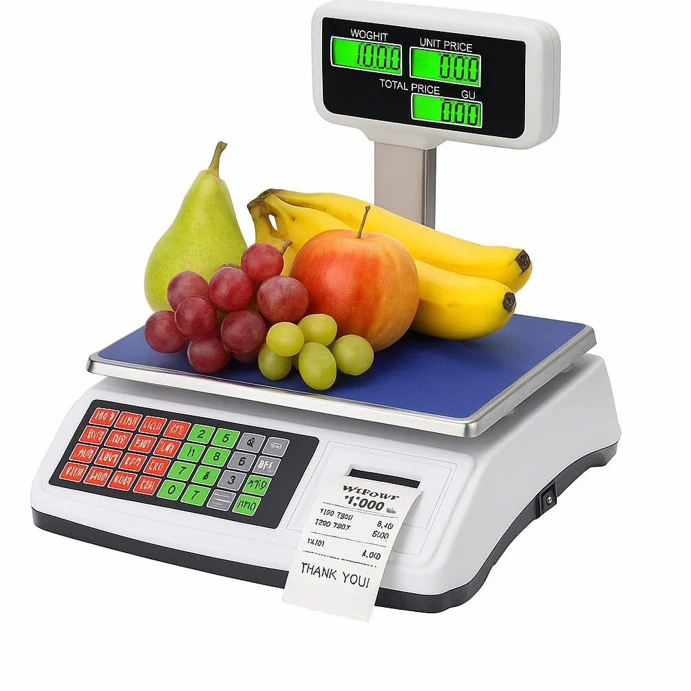 Bilancia Digitale 50kg con Scontrino – Display LCD su Braccio, Somma e TARA, Batteria Ricaricabile, Ideale per Negozi, Mercati, Banchi Alimentari - CW869