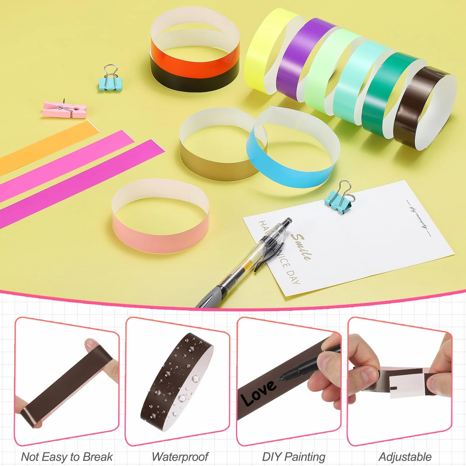 PATIKIL Braccialetti Carta per Eventi, 1200Pz Braccialetti Festa Neon, Braccialetti Impermeabili Colorati Identificazione Concerti, Braccialetti Polso per Ingresso Bar Ammissione Marrone