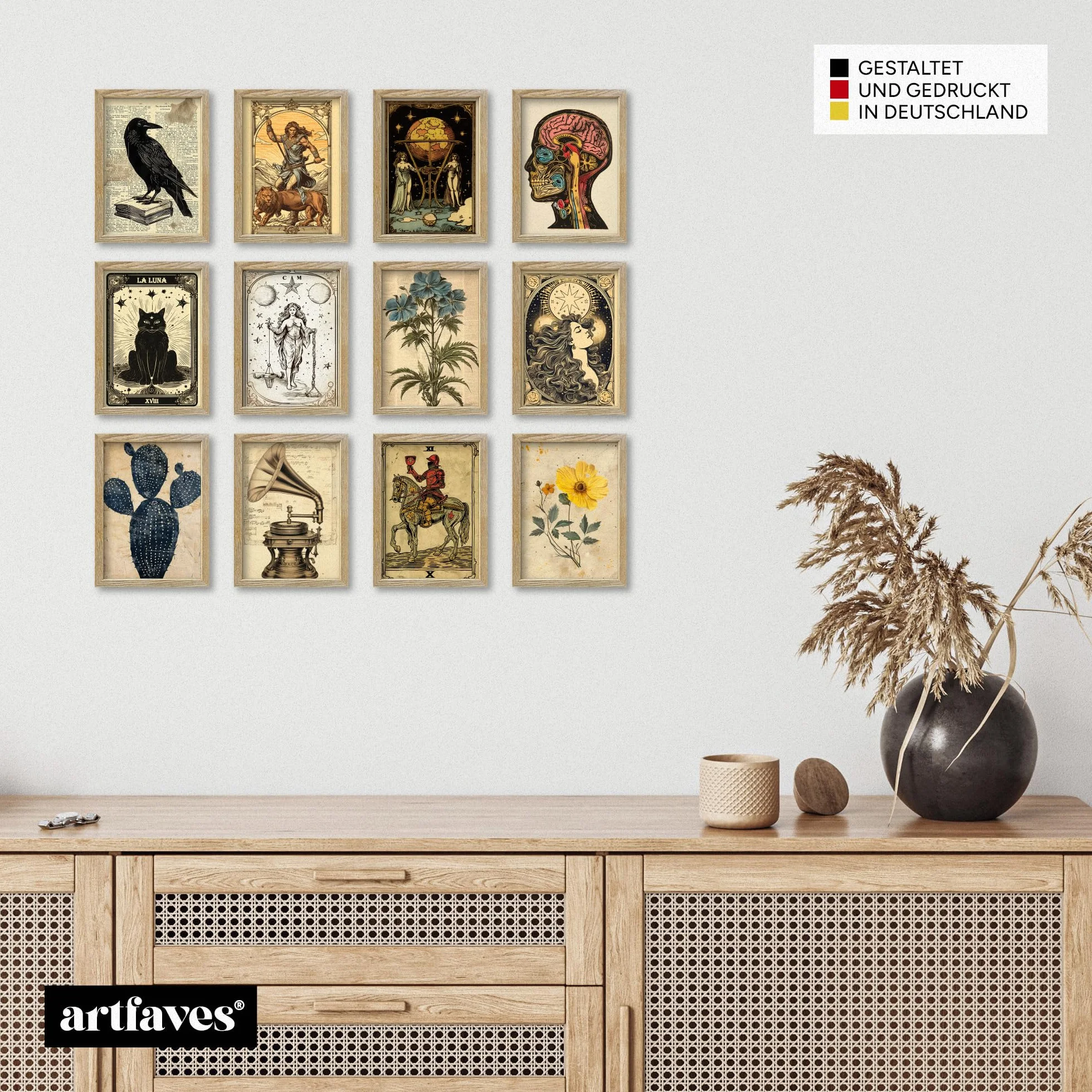 ARTFAVES Set di cartoline Tarocchi vintage I 30 diverse cartoline DIN A6