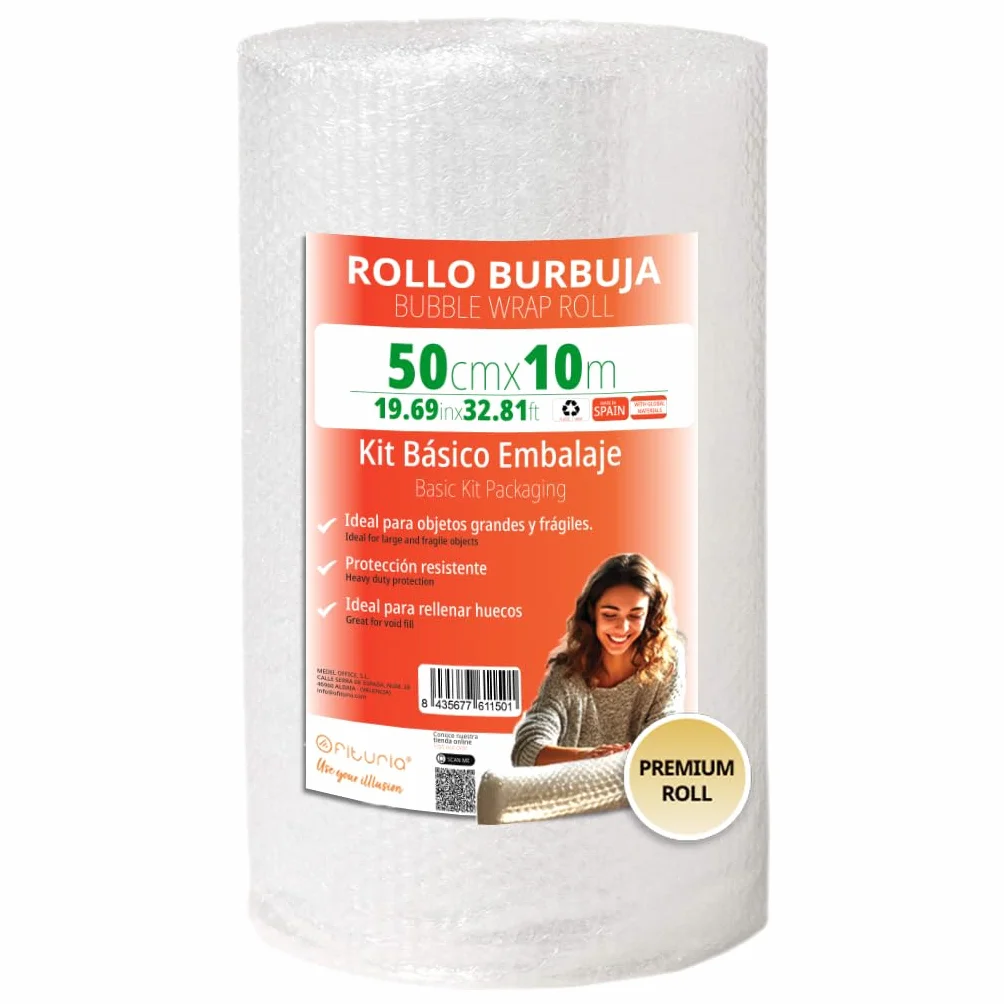 OFITURIA Rotolo Pluriball 50cmx10m Kit Base Film a Bolle d'Aria per Imballaggio Trasloco Protezione Spedizioni