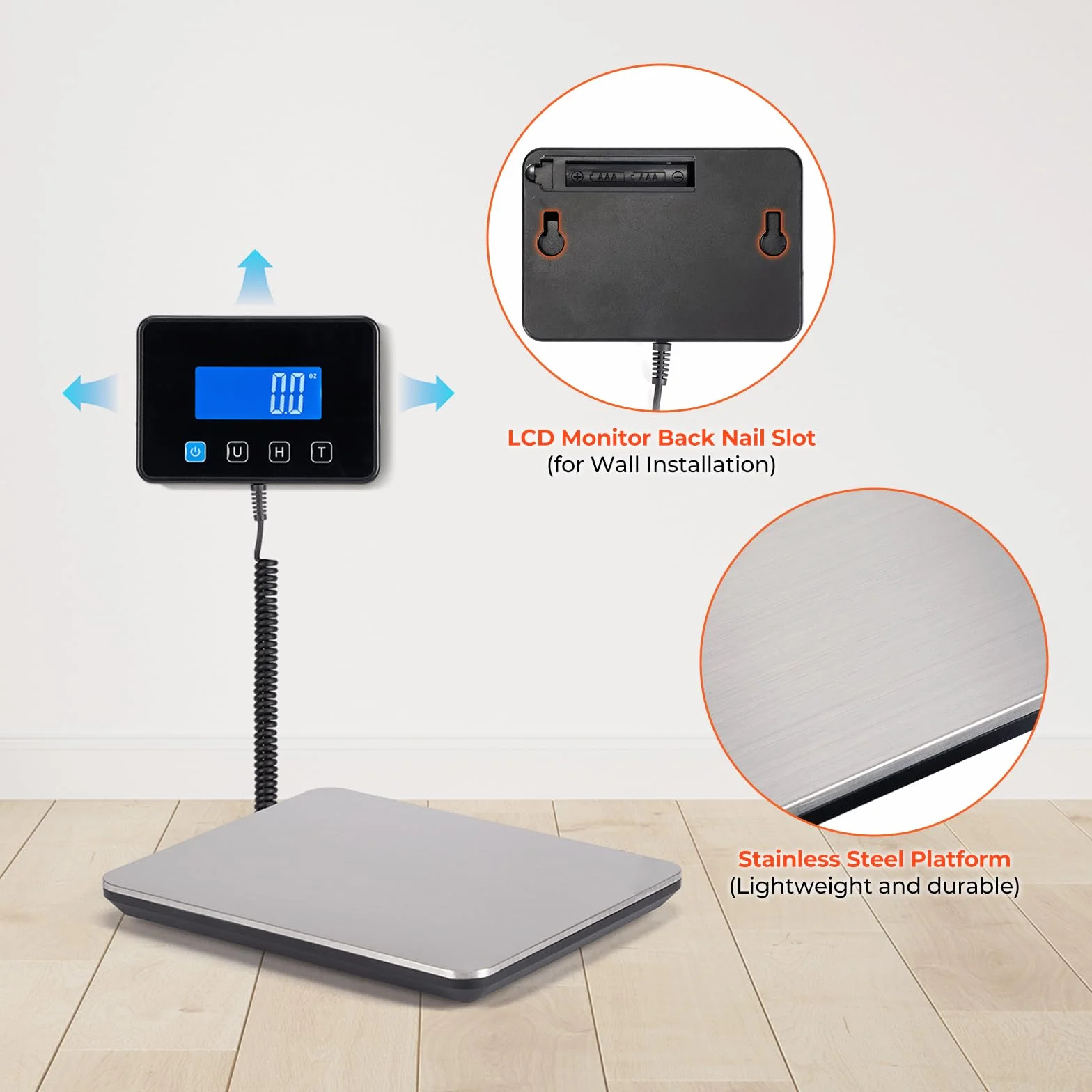 MUNBYN Bilancia elettronica da 200 kg/440 libbre con supporto pieghevole, display LCD, funzione tara/Hold