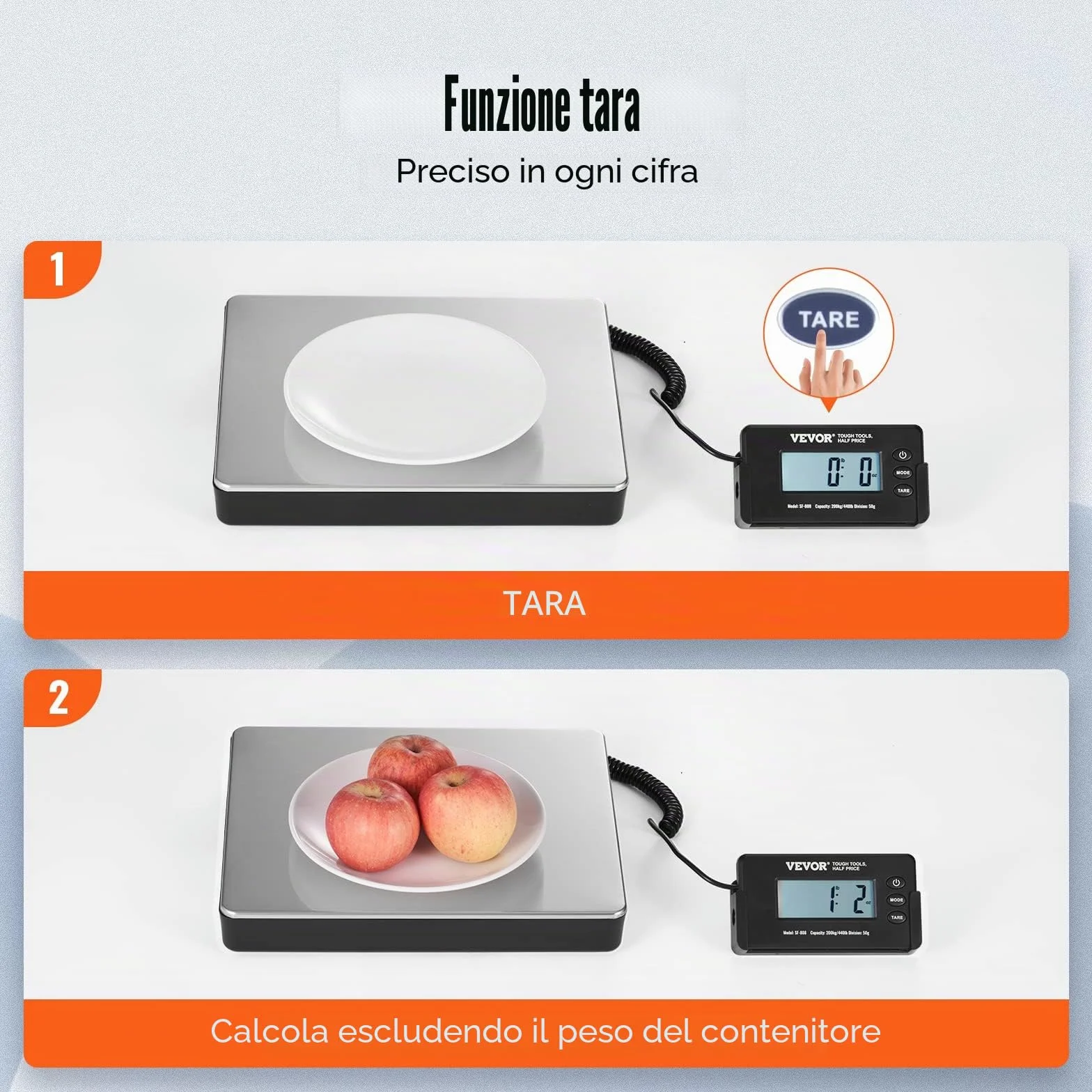 VEVOR Bilancia Digitale Pesa Pacchi Postali Commerciale ABS, 150 g-200 kg, 309 x 262 x 45 mm, Schermo LCD Tara