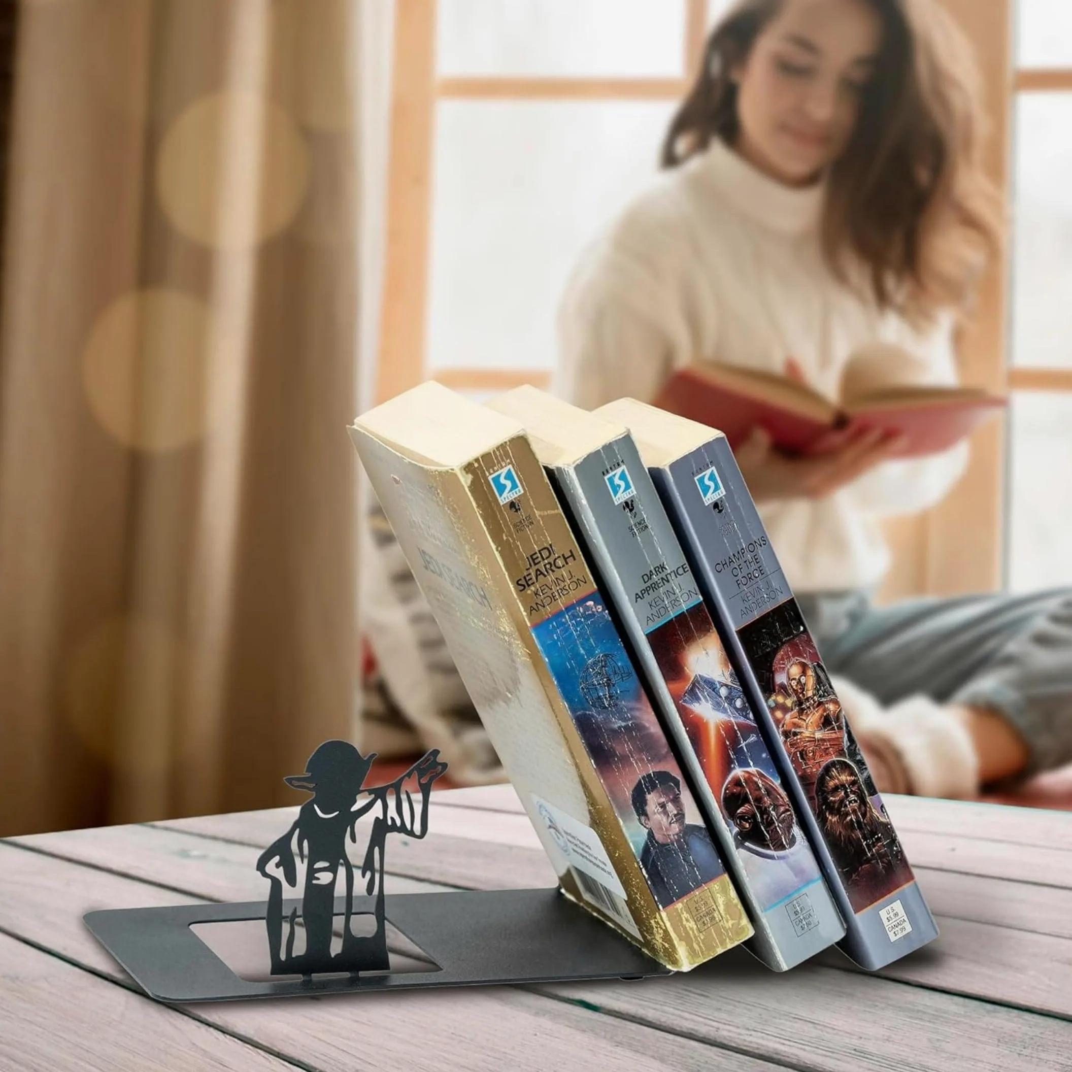 Renovatio Fermalibri in metallo nero, carino, unico, decorazione da nerd per casa, ufficio e cameretta dei bambini, resistente, antiscivolo, minimal, per mensole, motivo maestro