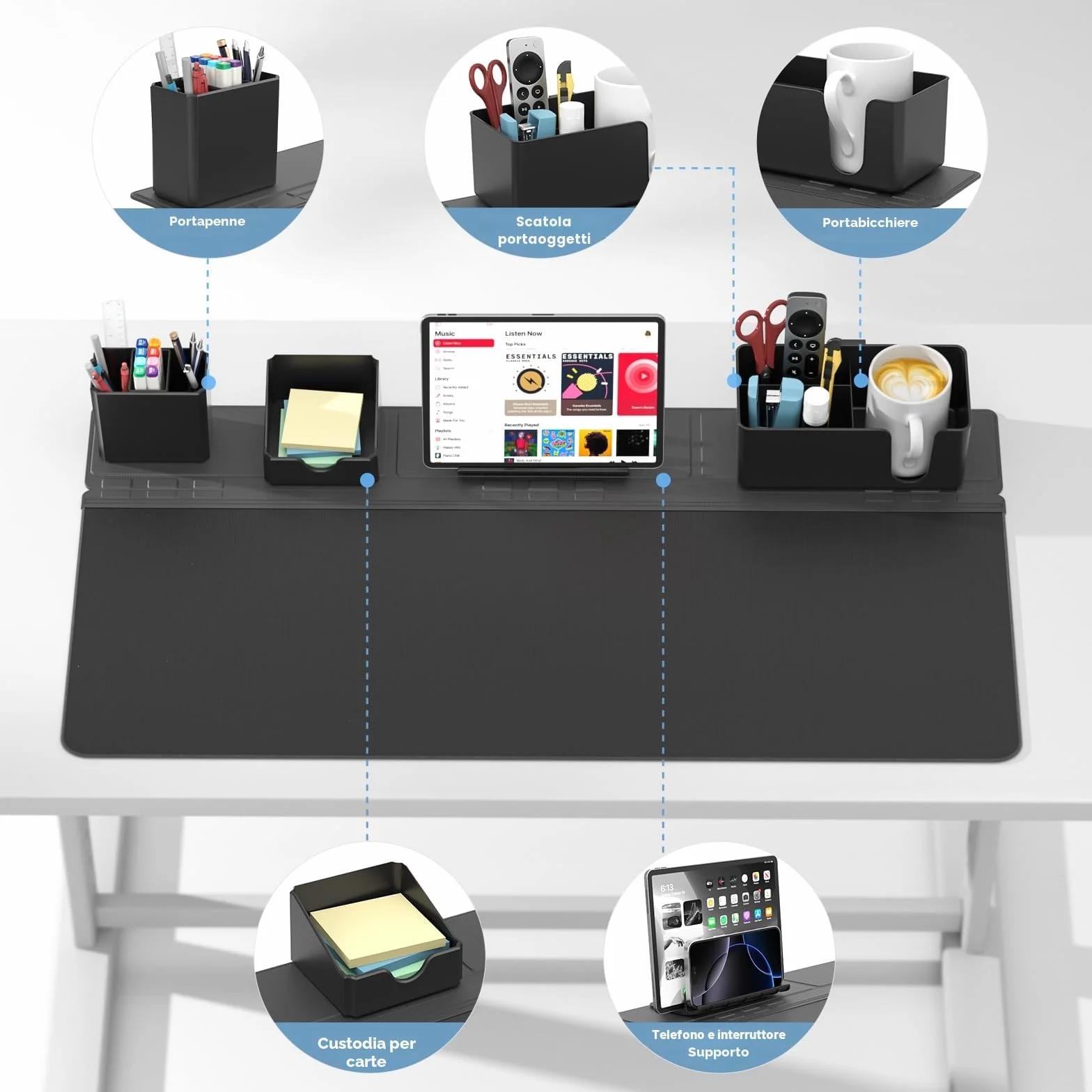 KDD Sottomano Scrivania Set Organizer Magnetici Tappetino Mouse Grande Supporto Telefono Portabicchieri Portapenne Contenitore Portacarte Gaming Ufficio Casa