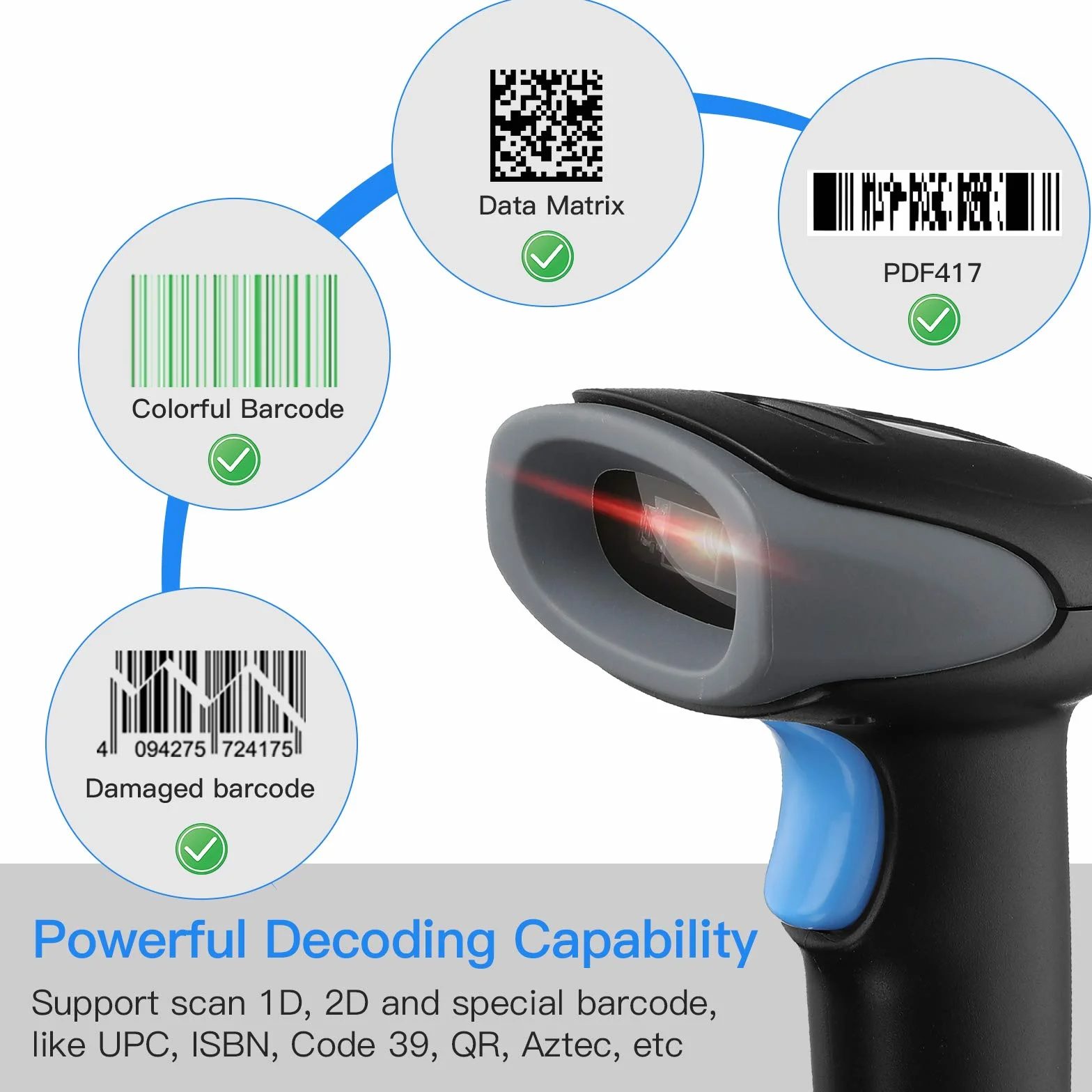 Eyoyo lettore di codici a barre 2D 1D con supporto, USB Wired QR code Barcode Scanner, scanner manuale per la gestione dell'inventario, codice a barre portatile/lettore di codici QR