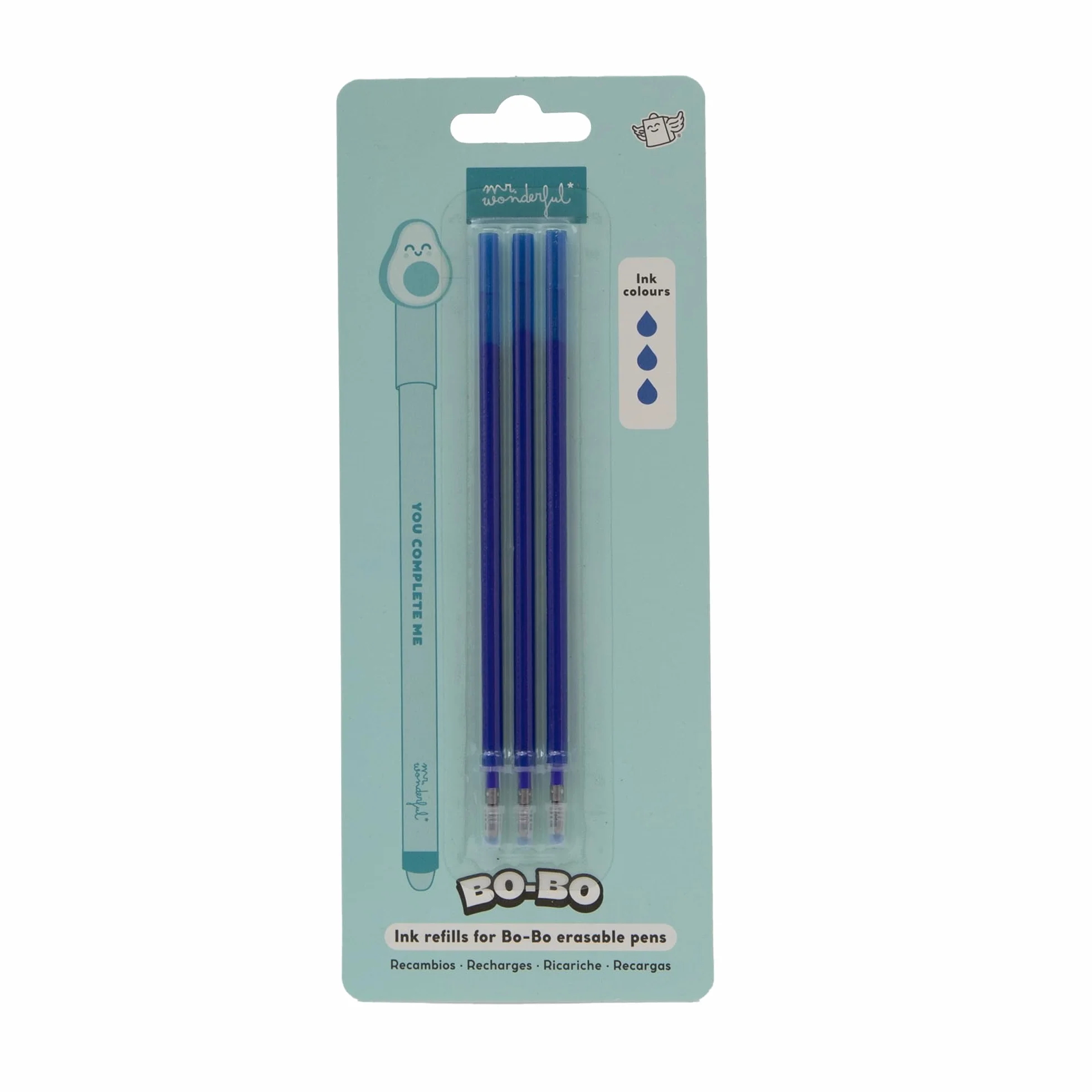 Mr. Wonderful Set di 3 ricariche inchiostro gel termosensibile blu per penne cancellabili