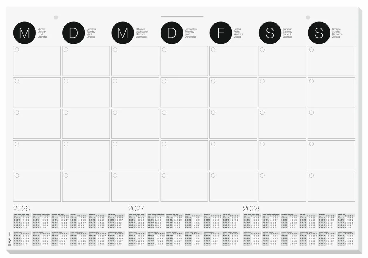 SIGEL H6550 Sottomano di carta planner mensile A2 2026/2027/2028 DE/EN/FR/NL 12 foglie FSC