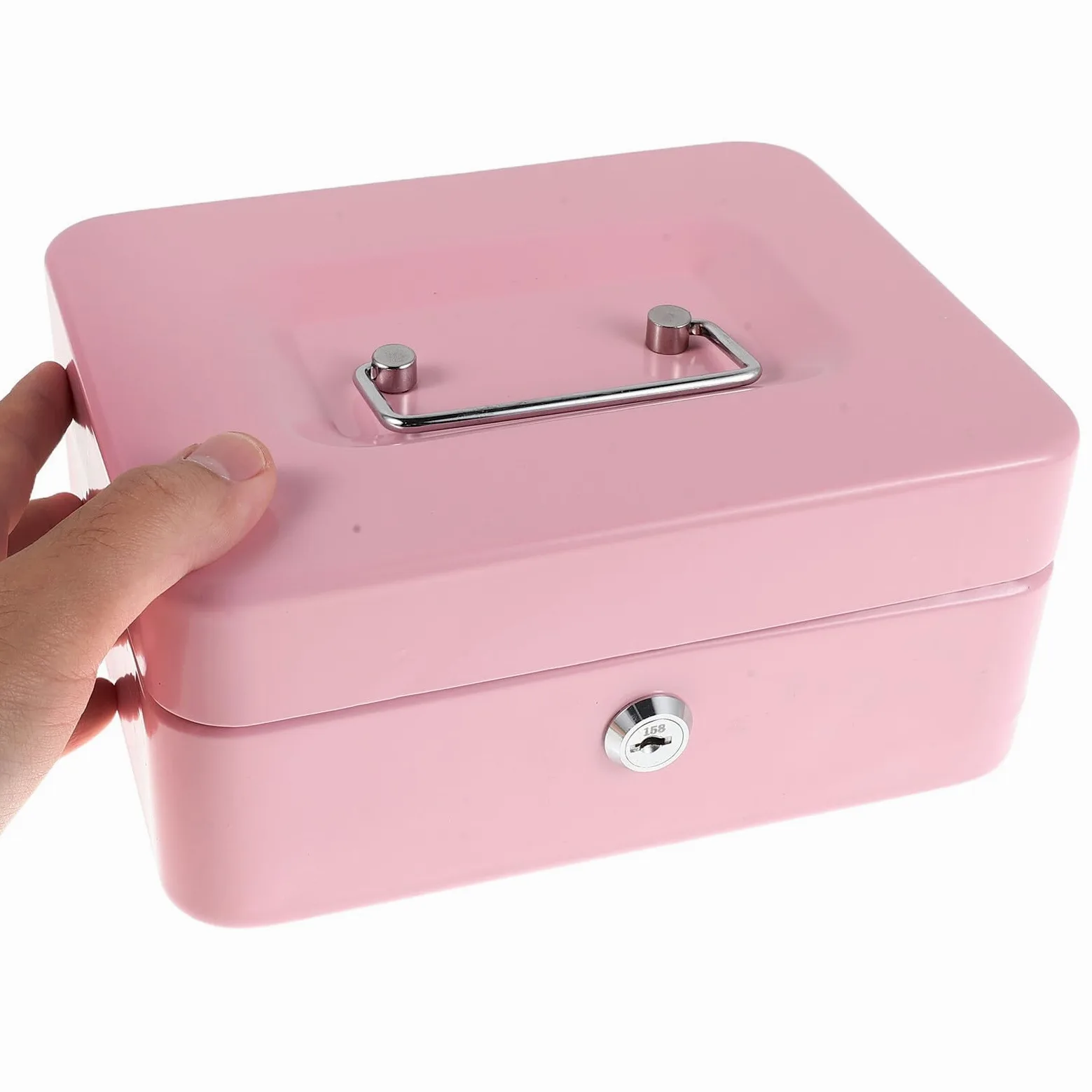 FOMIYES Cassaforte da Viaggio Rosa con Vassoio Portamonete Lucchetto e Chiave Contenitore di Sicurezza per Contanti e Oggetti di Valore per Ufficio e Casa
