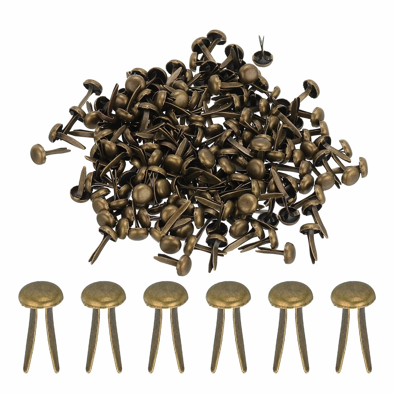 PATIKIL Fermacarte in Ottone Carta Spaccata Mini Chiodi Metallici Tondi Placcati per Artigianato Scrapbooking, Bronzo, 5 x 9 mm