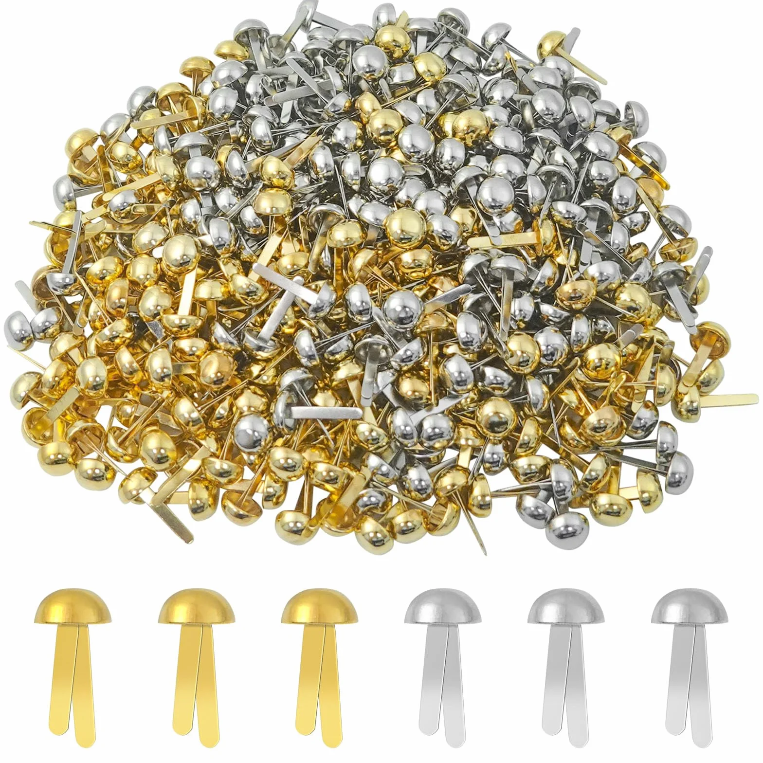 Fermacampioni Metallici 400 Pezzi Testa in Metallo Rotondo 17.5 x 8mm Antiossidanti per Scrapbooking Oro Argento