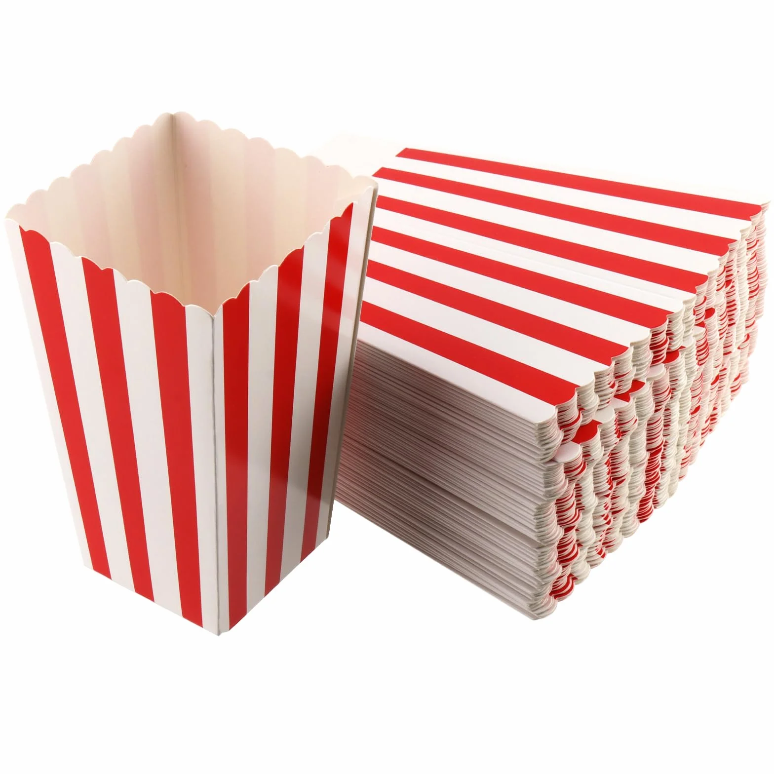Classiche Scatole di Carta per Popcorn a Righe Rosse e Bianche, 120 Pezzi per Feste e Cinema