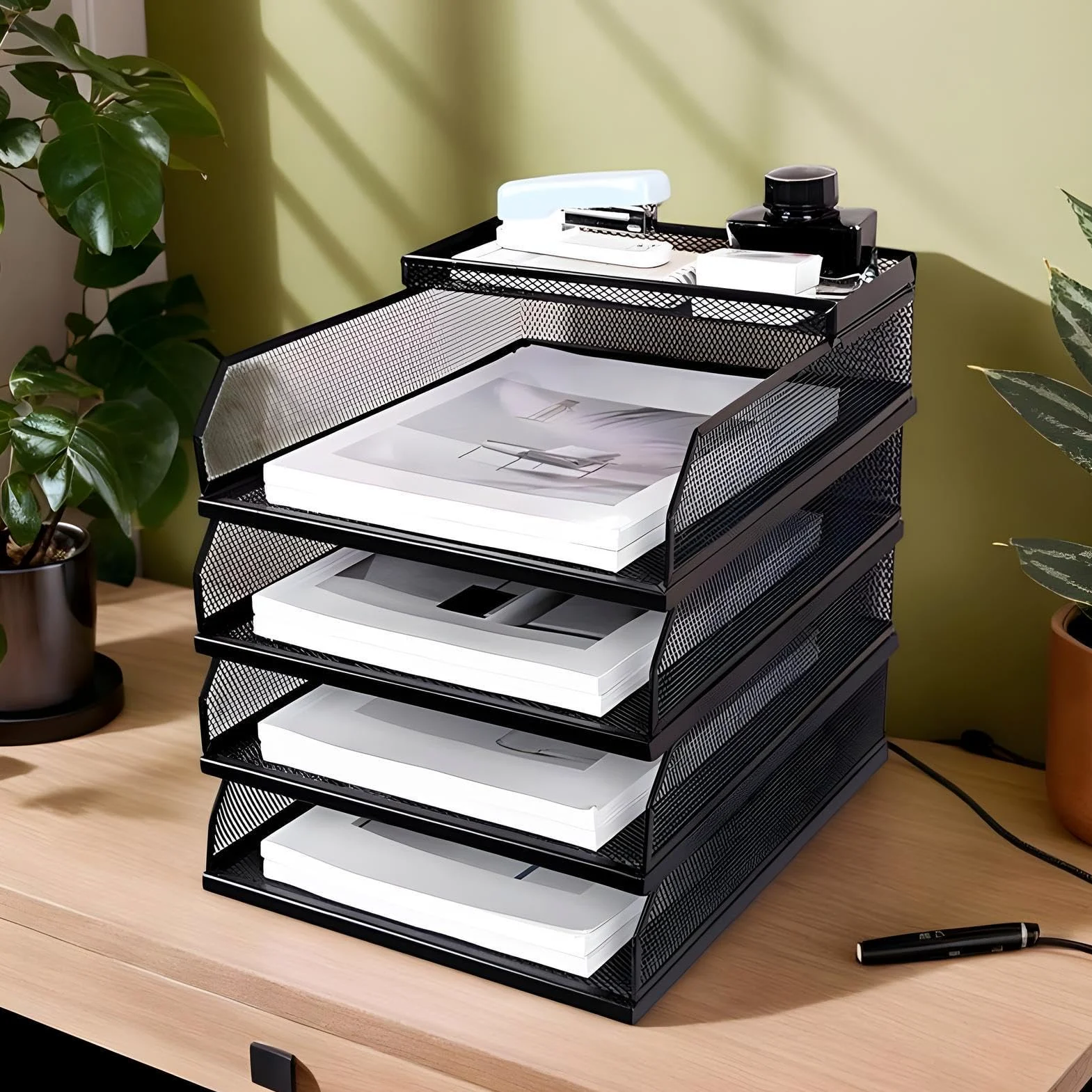 Organizer per : portadocumenti verticale per riporre l'area di lavoro | Organizer da tavolo impilabile in rete per ufficio, scuola, aula, sala studio, cassettiera, tavolo, scrivania, lavo