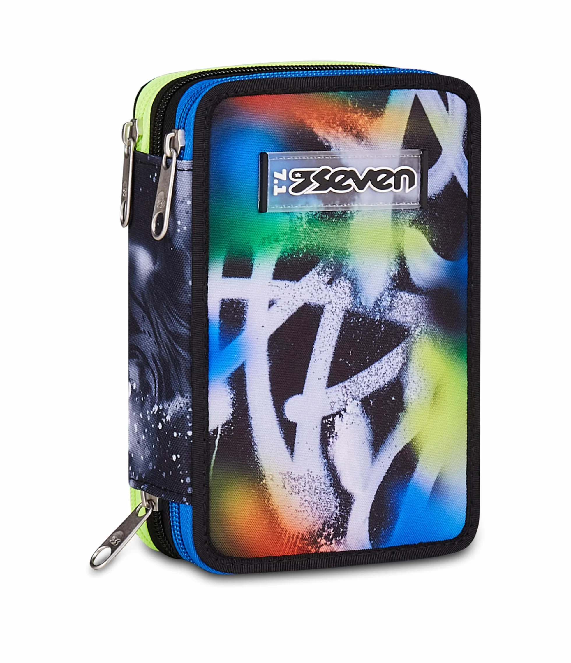 Seven Astuccio Scuola 3 zip BUZZY NOTE BOY, Multicolore, Portapenne attrezzato, Triplo scomparto, 45 pezzi, Completo di penne, matite e colori, Accessori Zaino, Scuola elementare, Asilo, Per bambini