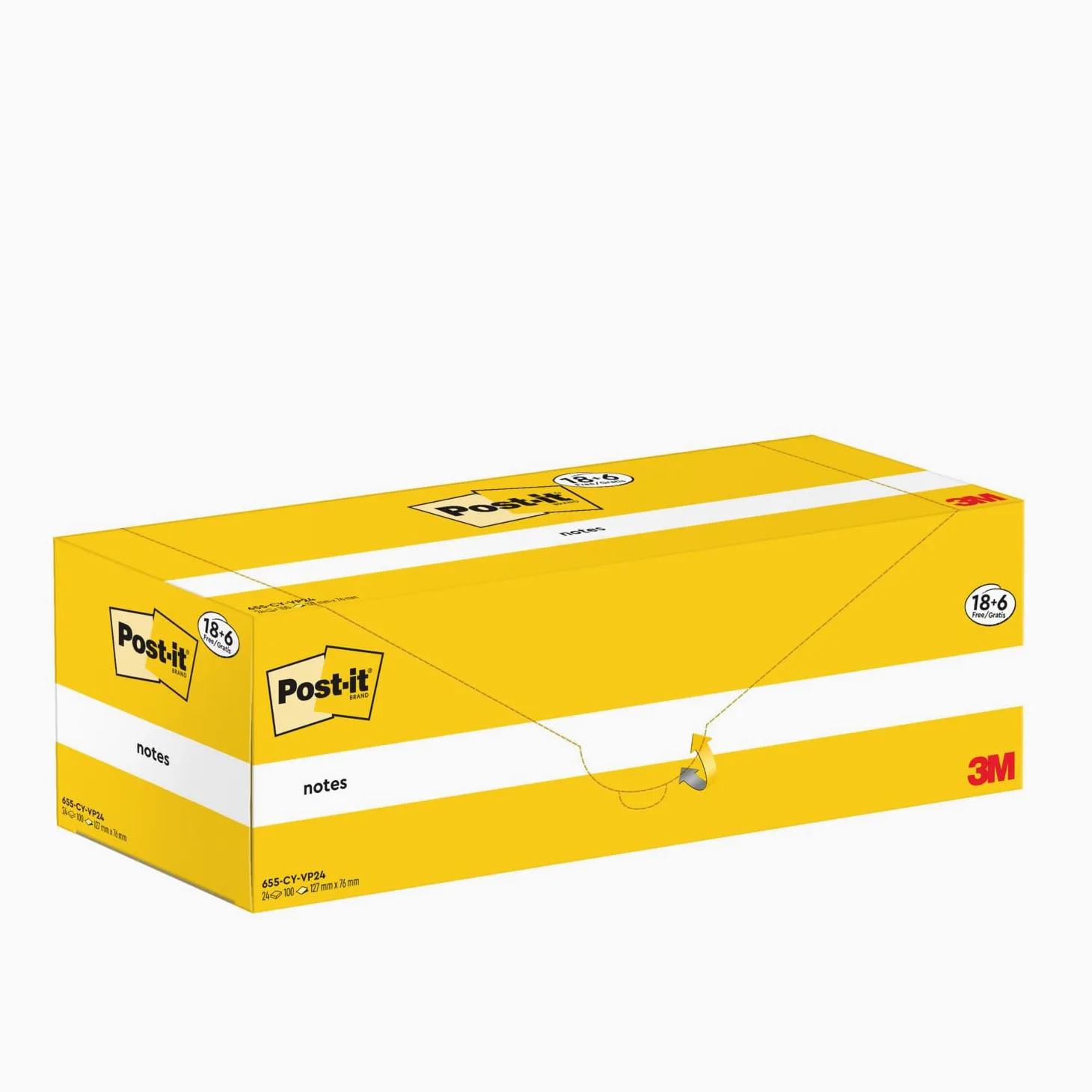Post-it Foglietti Canary Yellow, Confezione da 18 blocchetti + 6 GRATIS, 100 Fogli per blocco, 76 mm x 127 mm, Colore Giallo - Foglietti Adesivi Fogli Adesivi per Appunti, Elenchi & Promemoria