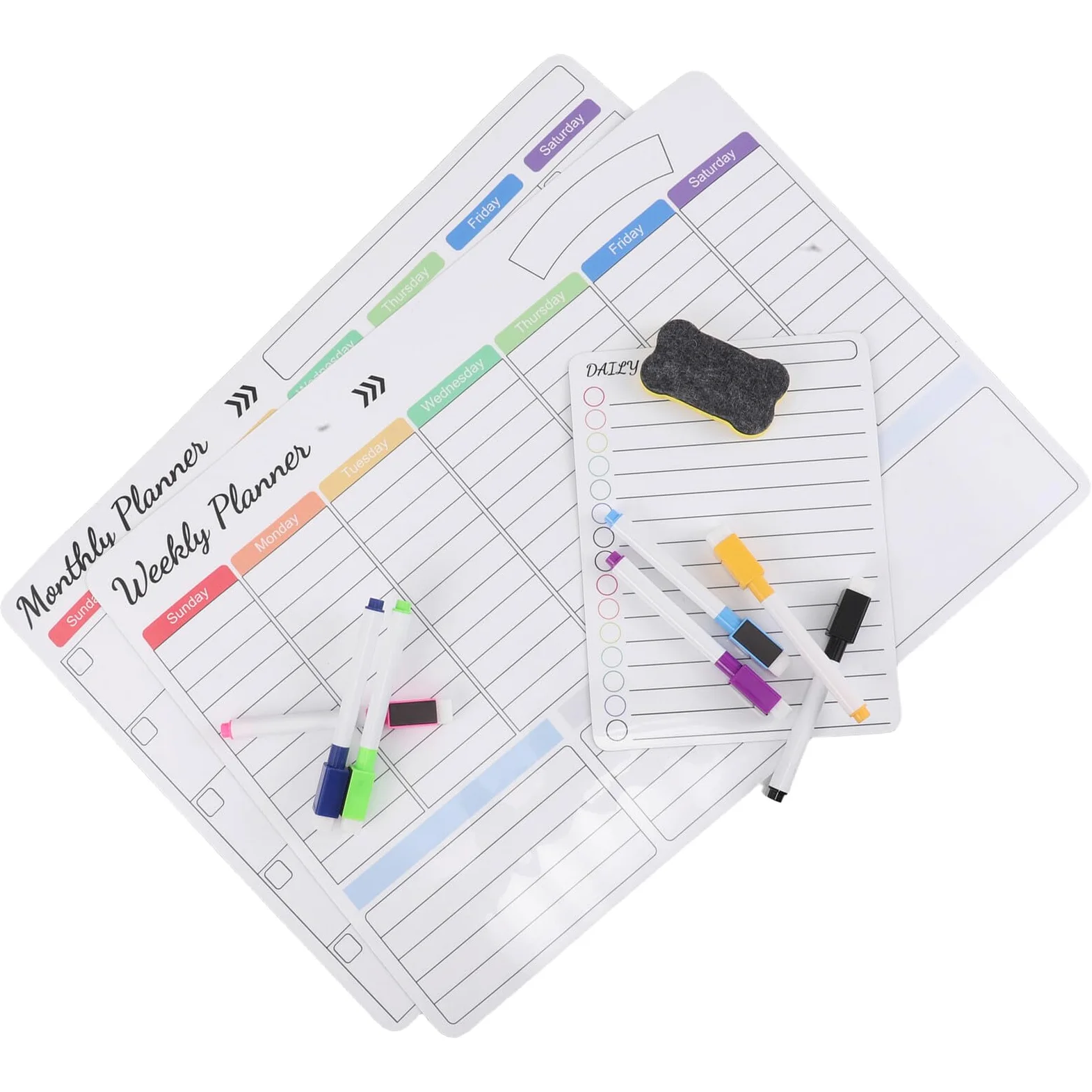 Calendario Magnetico Settimanale da Parete e Frigorifero con Lavagna Cancellabile Secco Kit Completo con Pennarelli Magnetici e Cancellino per Organizzazione Famiglia e