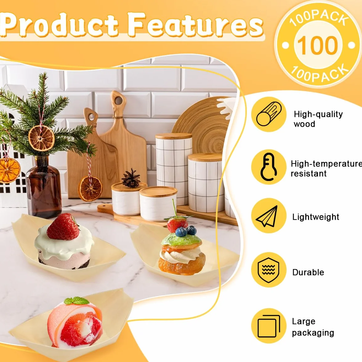 Vassoi in Legno Finger Food 11x7cm Barchette per Aperitivo Sushi Frutta Dessert