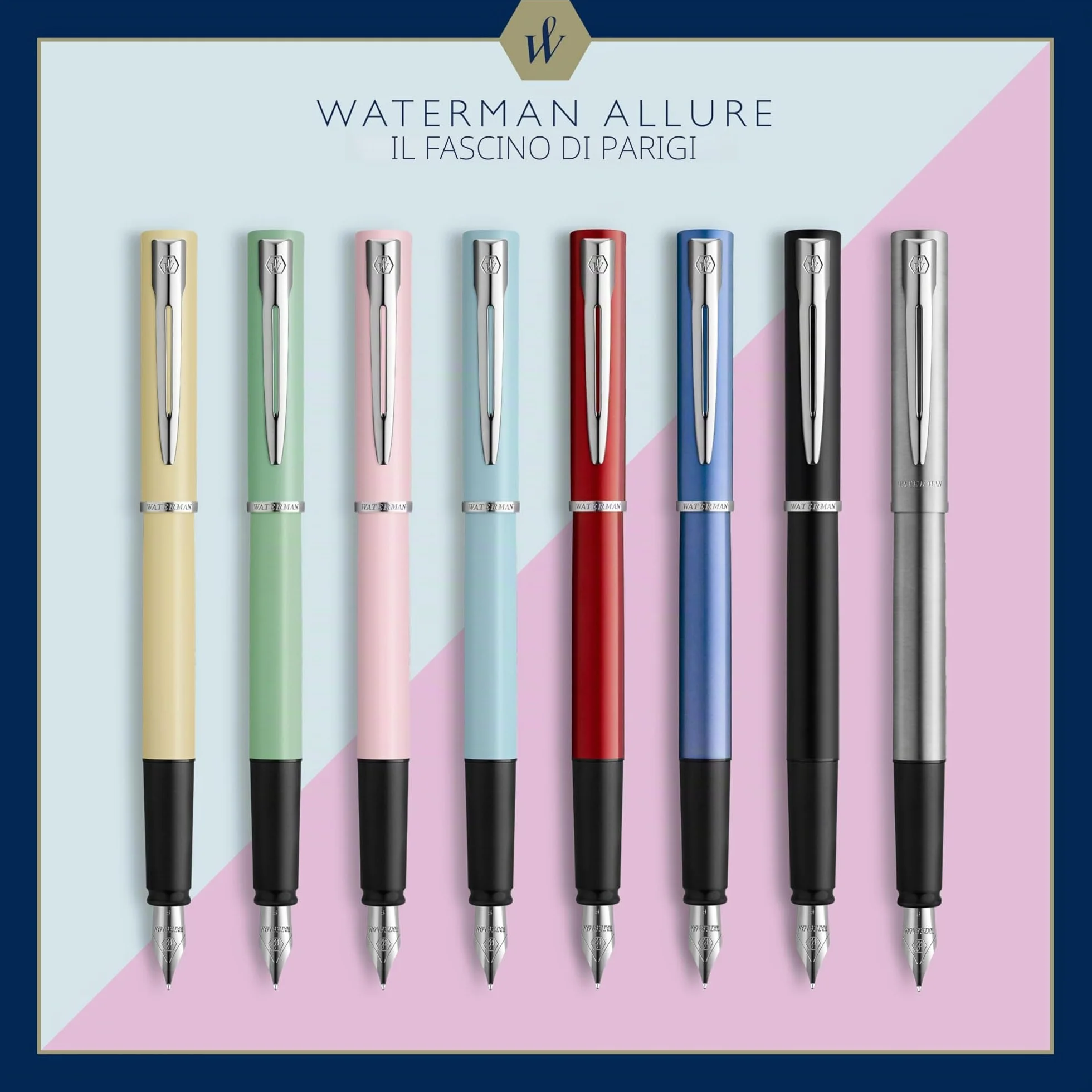 Waterman Allure Penna Stilografica Acciaio Inossidabile Punta Fine Inchiostro Blu