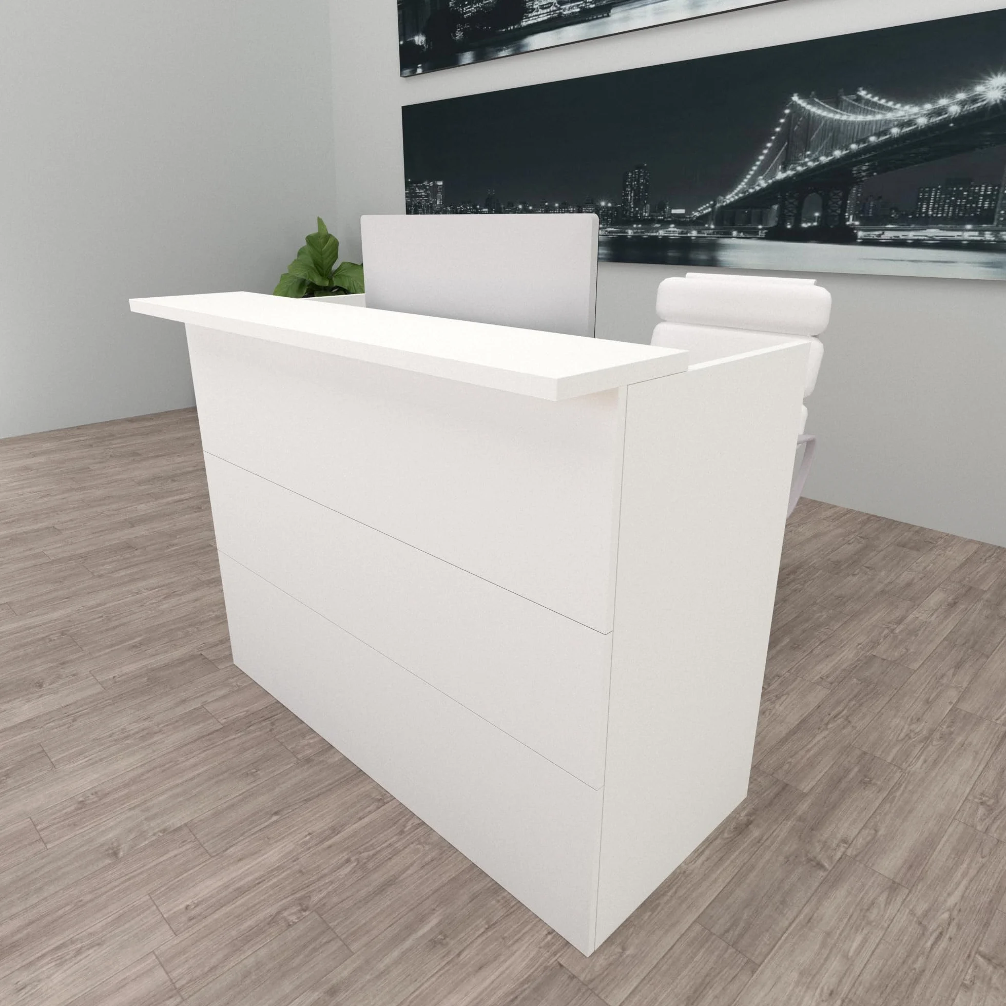 Henor Bancone Reception Ebro. 110 x 60/75 x 110 cm. Legno Con tavolo interno. Ideale per ufficio, reception, attenzione, commercio. Bianco Opaco