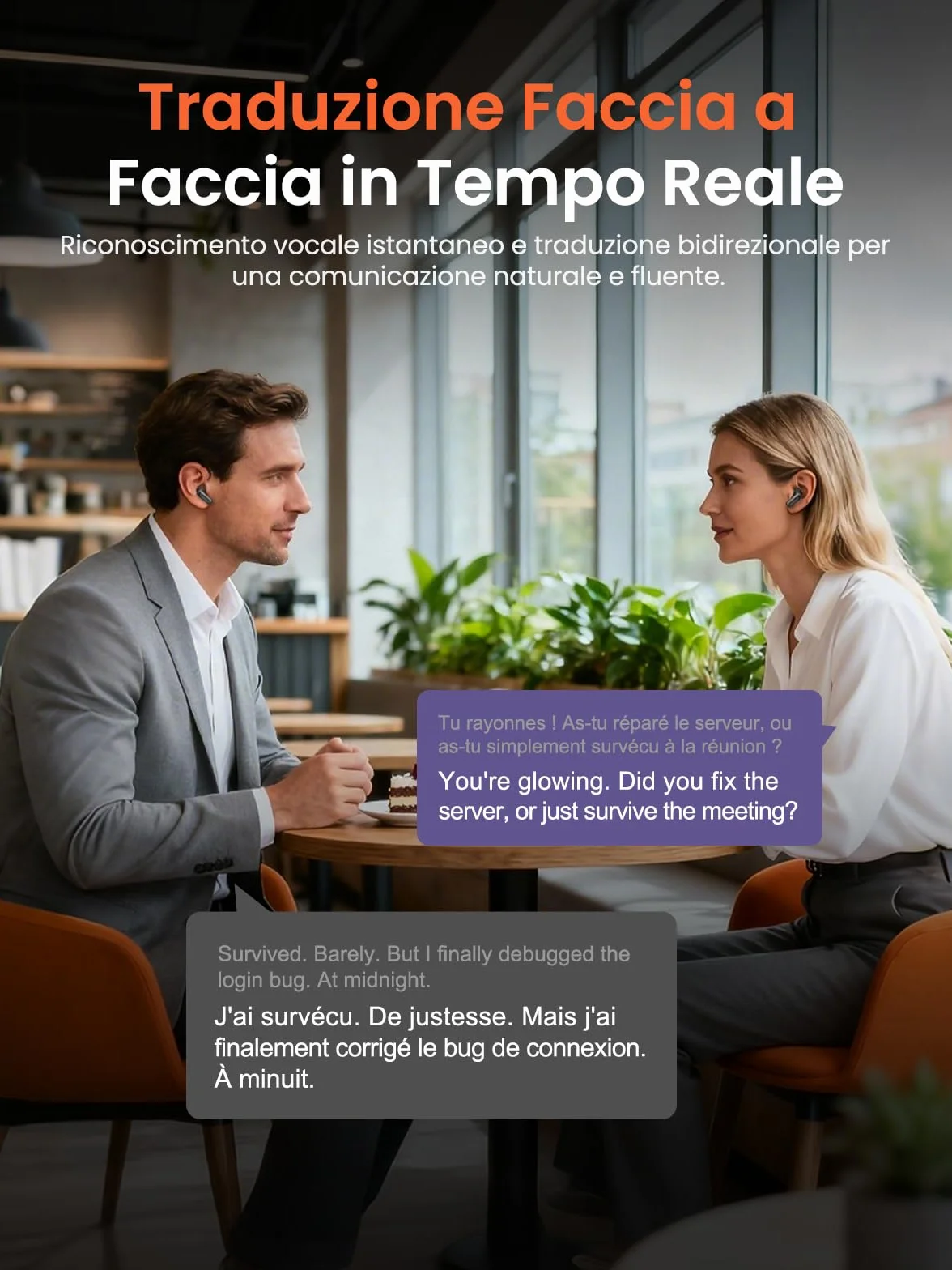 NE20 Auricolari Bluetooth Traduttori – Traduzione in Tempo Reale di 165 Lingue, Assistente IA, Suono Hi‑Fi, Schermo Tattile LCD, Batteria 60h, per Viaggi/Riunioni (Compatibile iOS/Android)