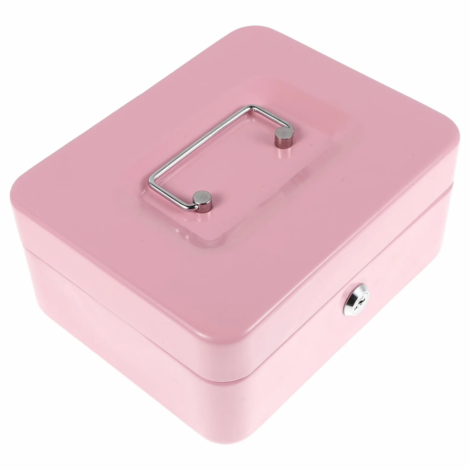 FOMIYES Cassaforte da Viaggio Rosa con Vassoio Portamonete Lucchetto e Chiave Contenitore di Sicurezza per Contanti e Oggetti di Valore per Ufficio e Casa