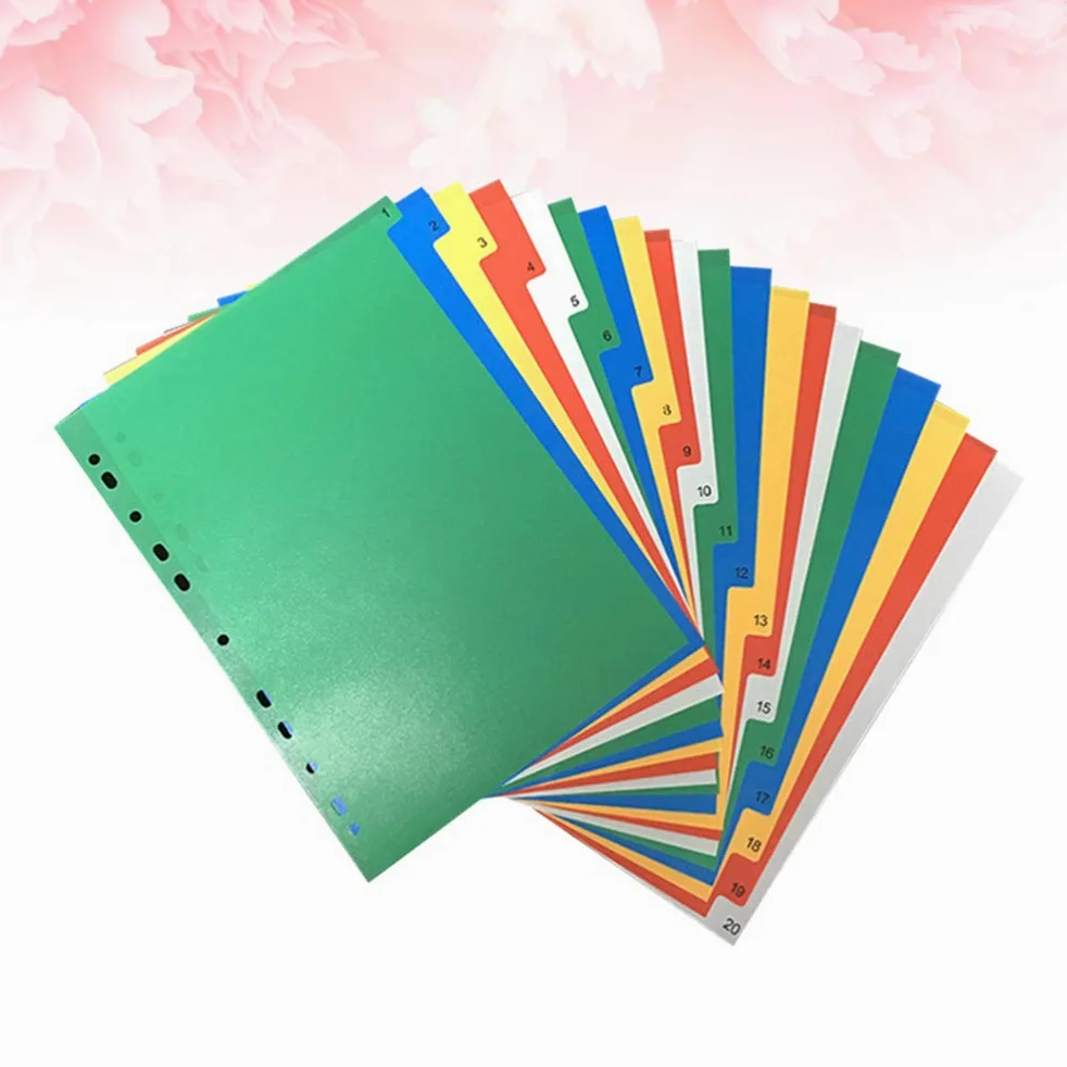 NUOBESTY 40Pcs A4 Divisori per Indice Raccoglitore Pagina di Indice Inseribile Schede per Raccoglitori Colorati per Agenda Notebook Diario di Viaggio