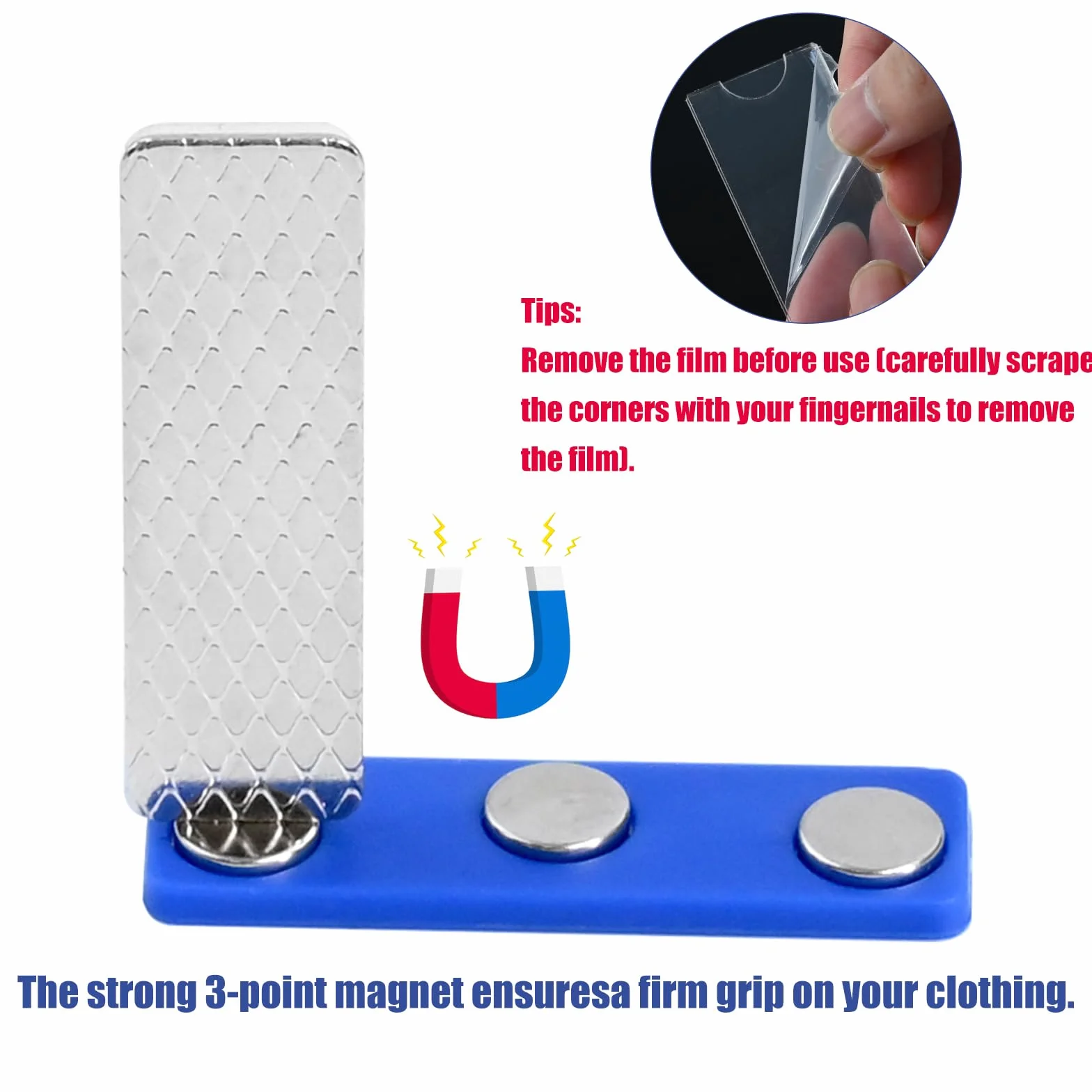 Targhette magnetiche per abbigliamento 75 x 30 mm, porta badge con magnete a 3 punti