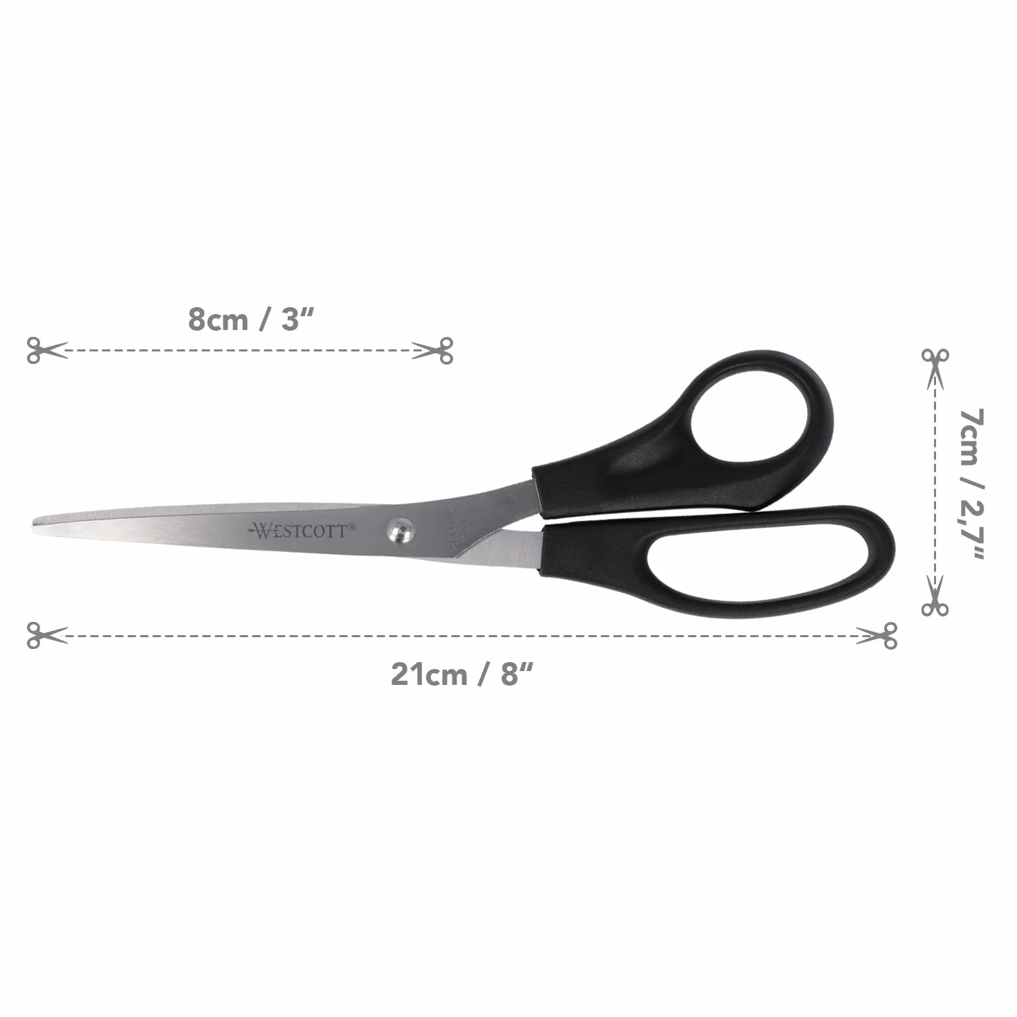 Westcott Forbici 8" (20,3 cm) nere, acciaio inossidabile, lama extra affilata, ufficio
