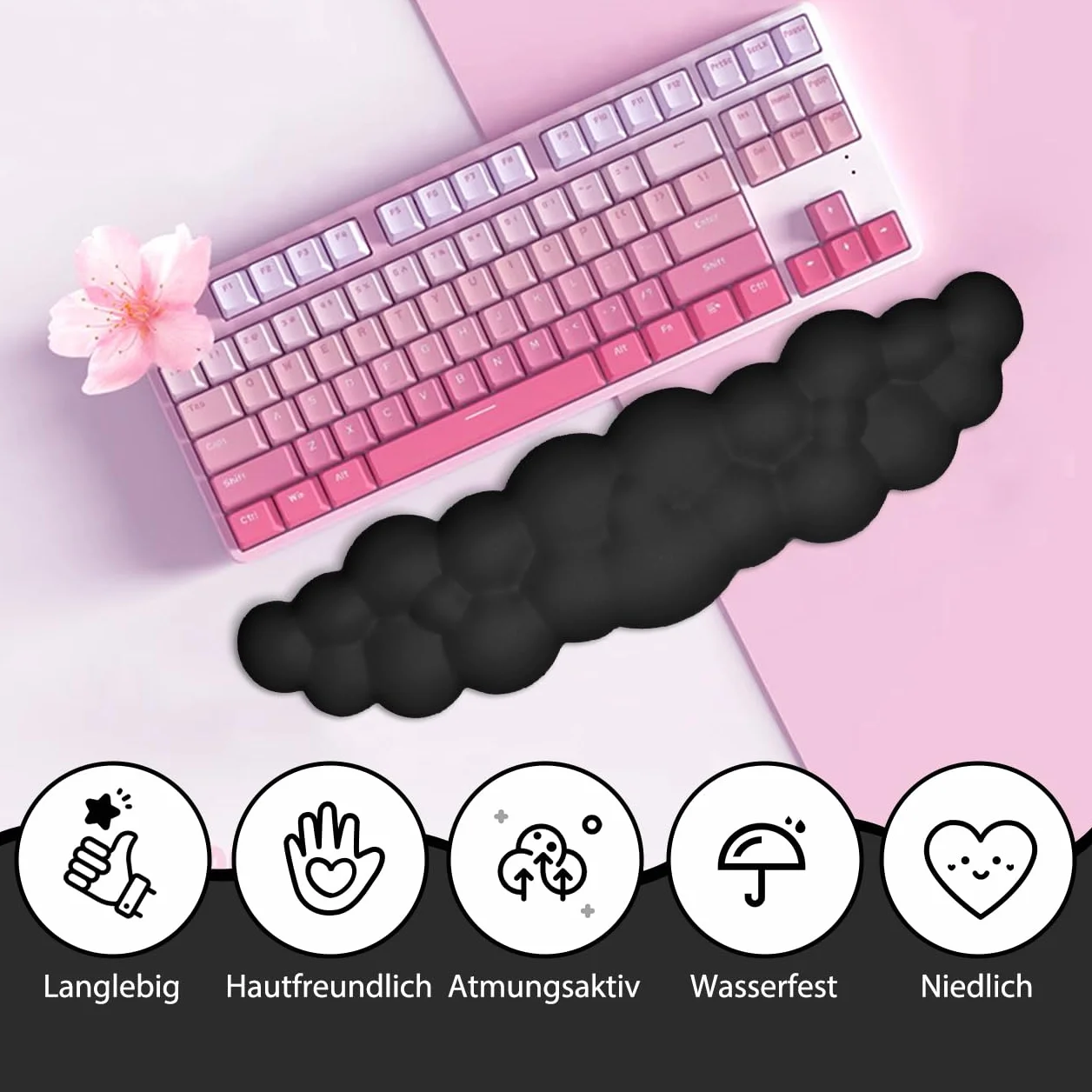 Poggiapolsi per tastiera in pelle con memory foam, base antiscivolo in PU, nero
