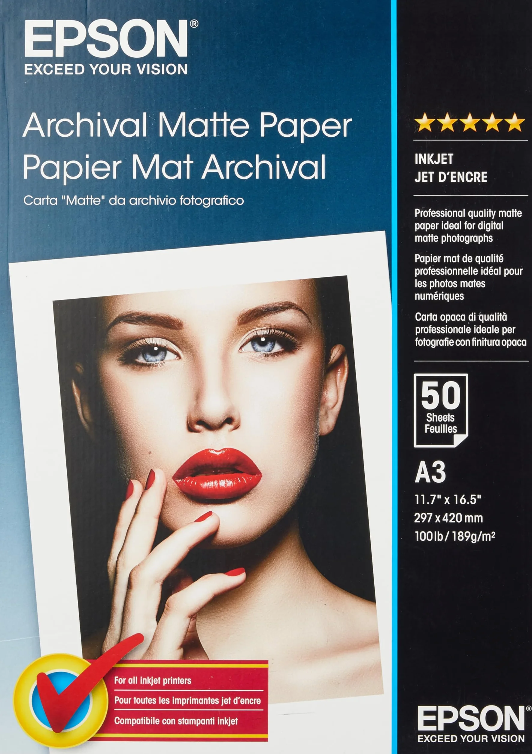 Epson C13S041344 Carta Matte da archivio fotografico A3 297 x 420 mm 189g/m2 50 pezzi