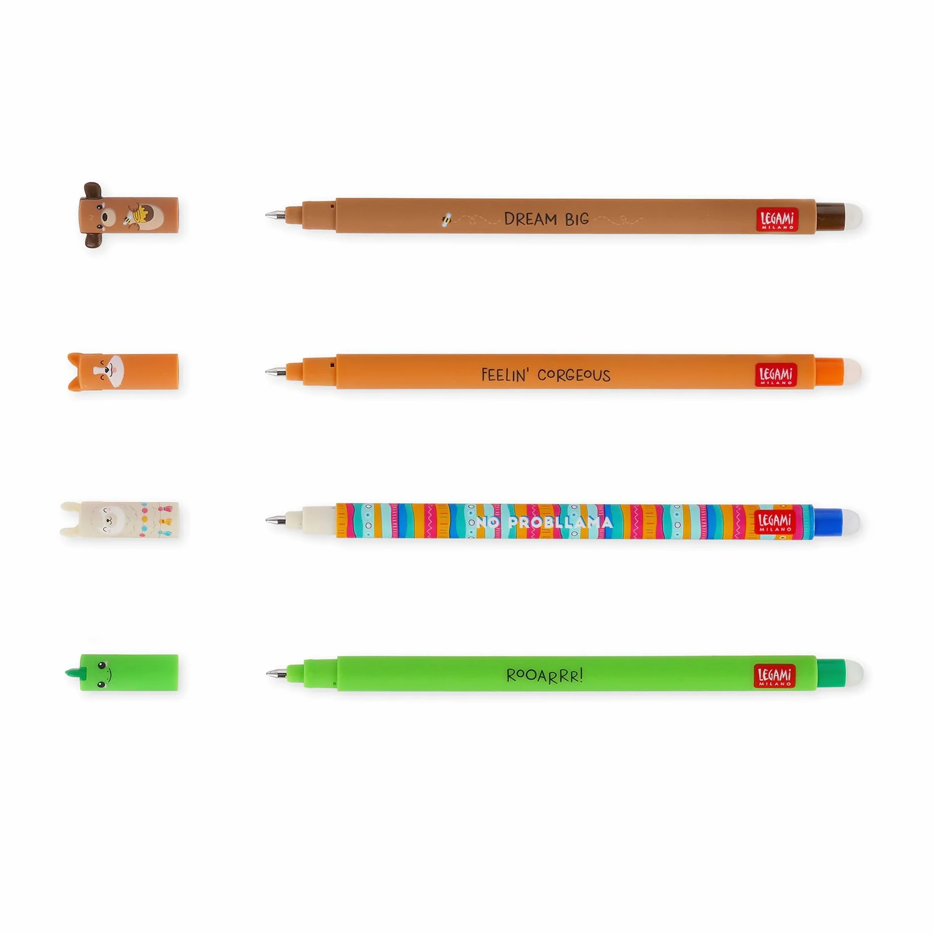 Legami Set di 4 Penne Gel Cancellabili Termosensibili, Diametro Punta 0,7 mm, Nero Blu Verde Rosso