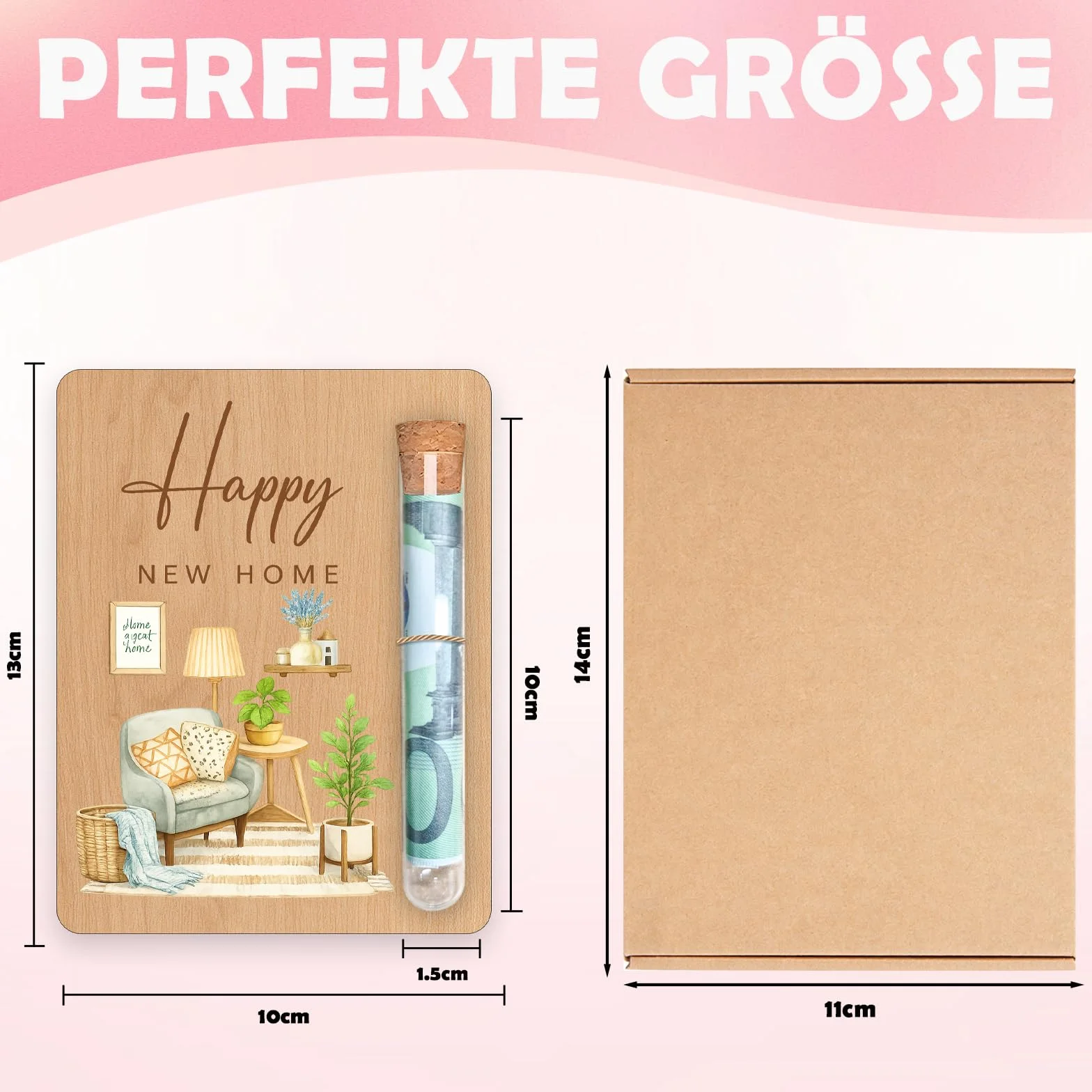 Regalo inaugurazione casa in legno Happy New Home 10x13 cm