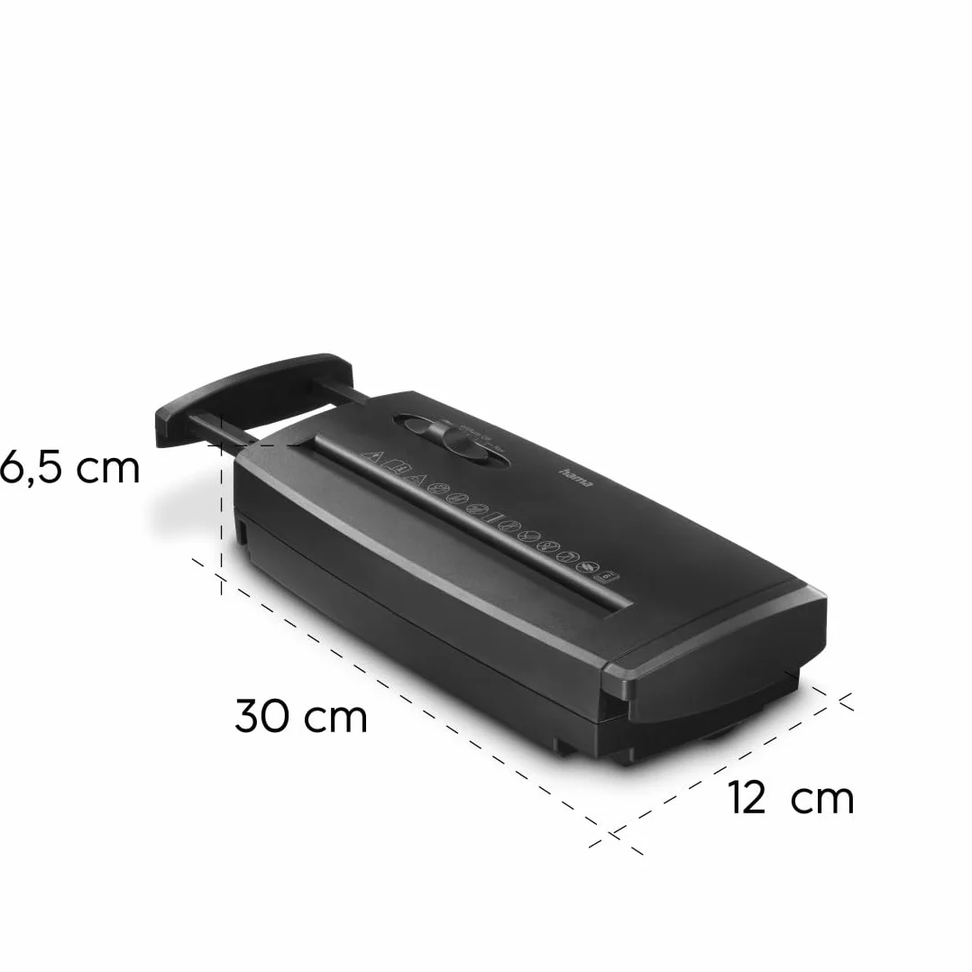 Hama Smerigliatrice di carta Classic S60, 6 fogli A4 a Volta, Distruttore di documenti con Braccio telescopico per Cesti di carta, Sicurezza P2 T2 E2, Nero