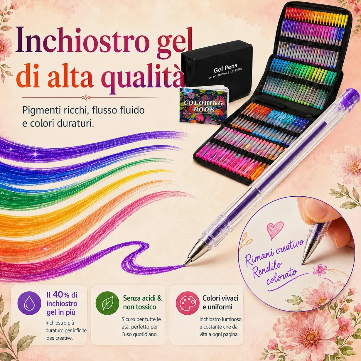 Gunsamg 240 Penne Gel per Adulti Colorate 120 Penne Glitter Colorate con 120 Ricariche Glitter per Bambini Drawing, Artigianato, Colorazione