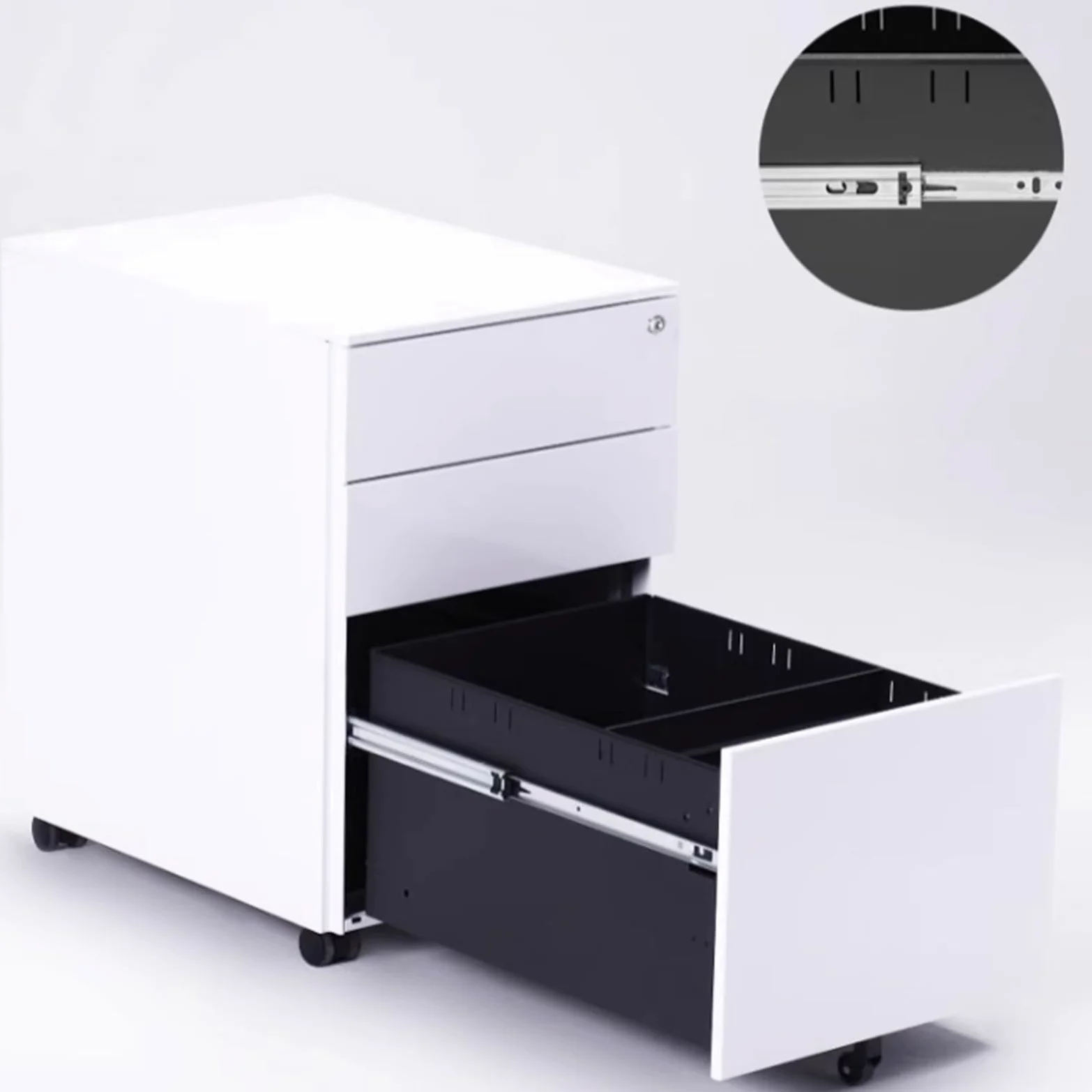 Armadietto mobile con serratura con 3 cassetti, soluzione di archiviazione in metallo, per casa e ufficio, cassettiera in acciaio nero (39 x 50 x 60 cm) salvaspazio